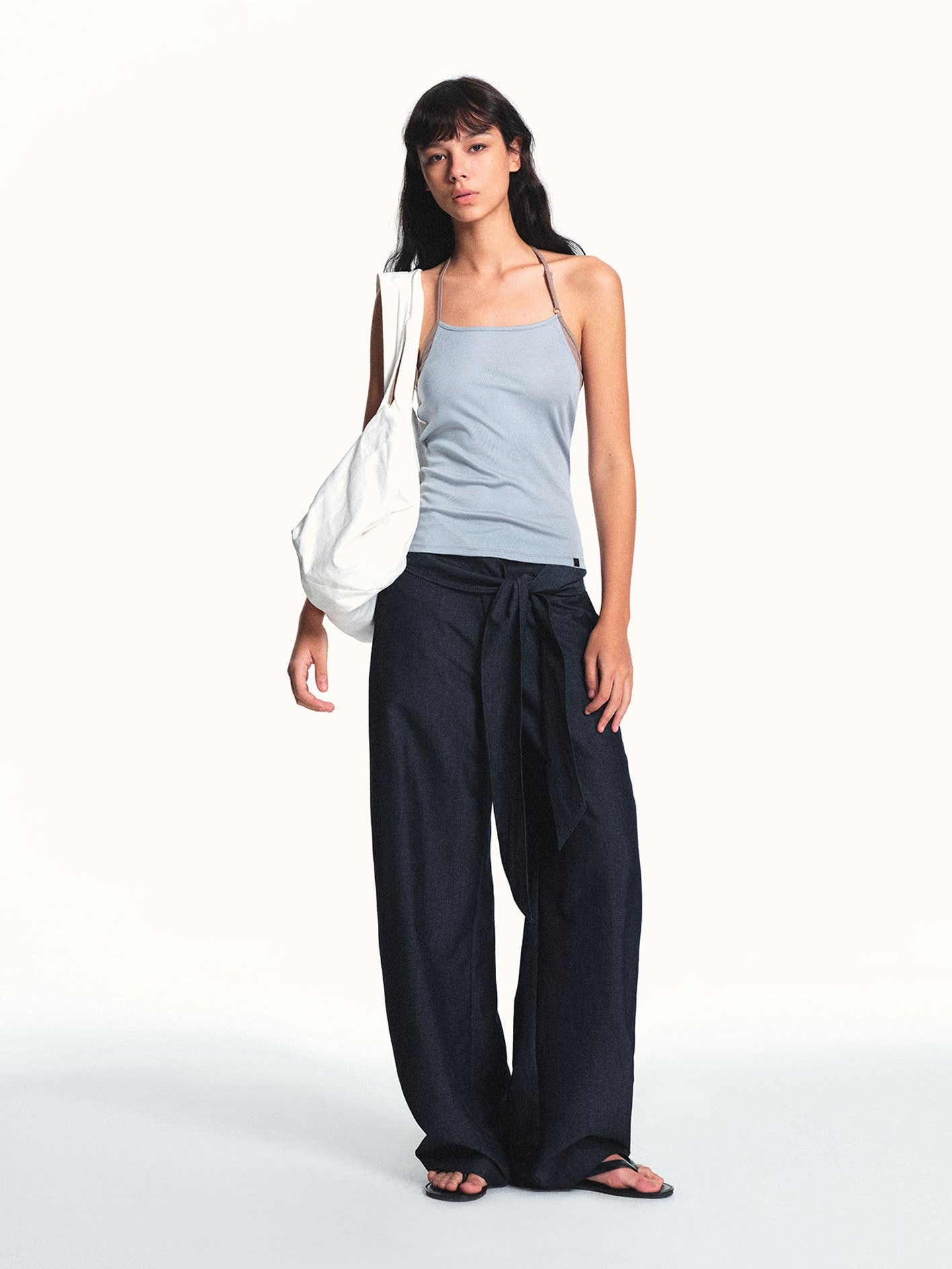 kvkv Faux Denim Detachable Tie Structured Drapey Women&