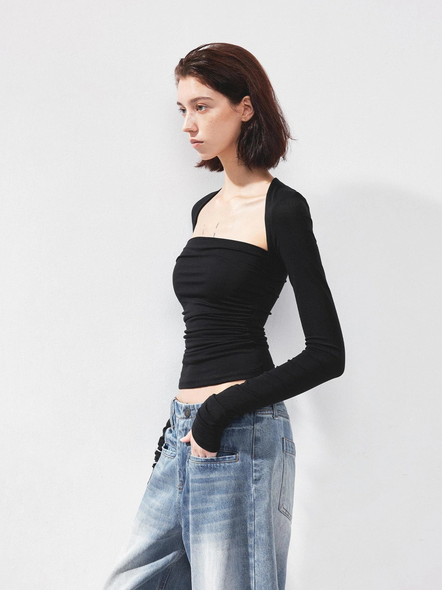 kvkv Fitted Square Neck Long Sleeve Tee