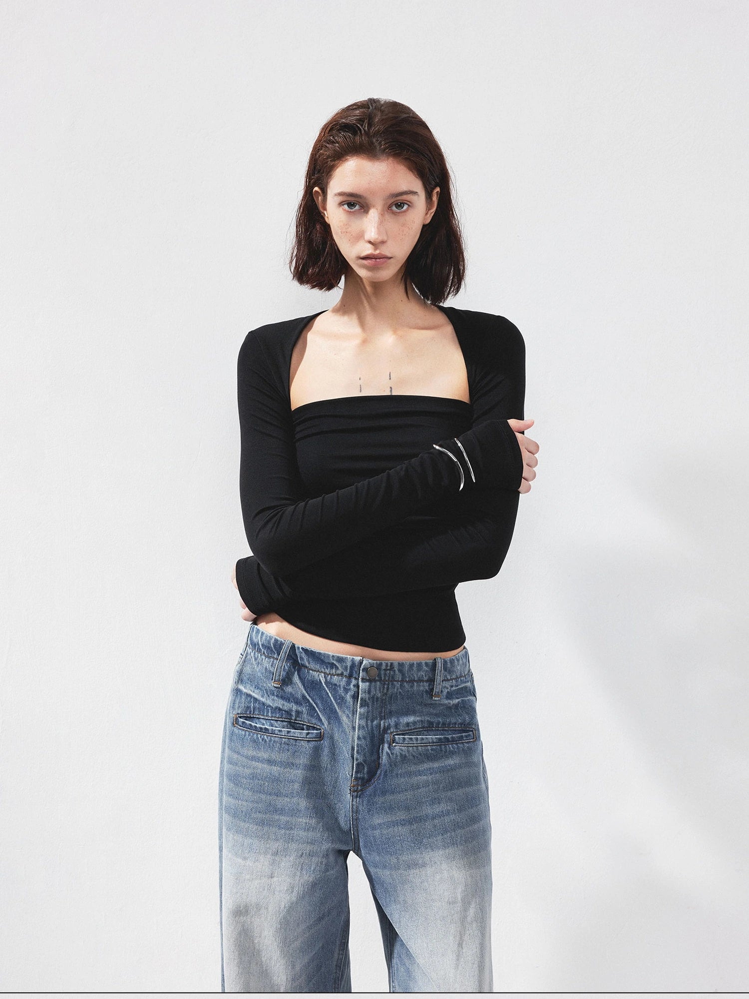 kvkv Fitted Square Neck Long Sleeve Tee