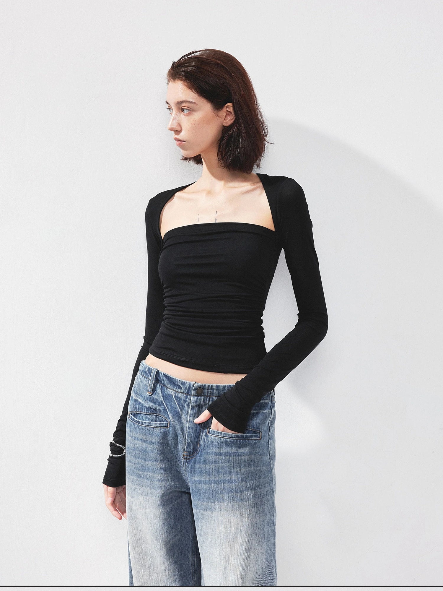 kvkv Fitted Square Neck Long Sleeve Tee