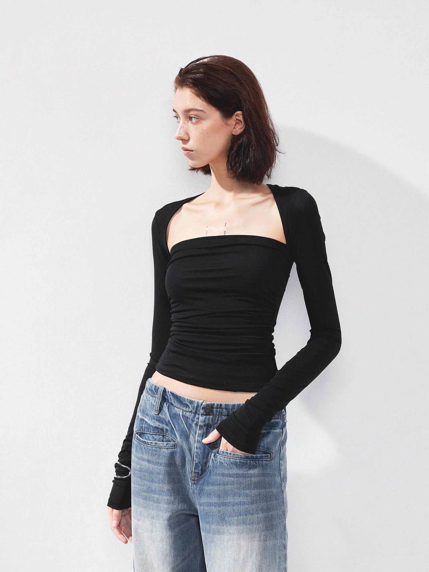 kvkv Fitted Square Neck Long Sleeve Tee