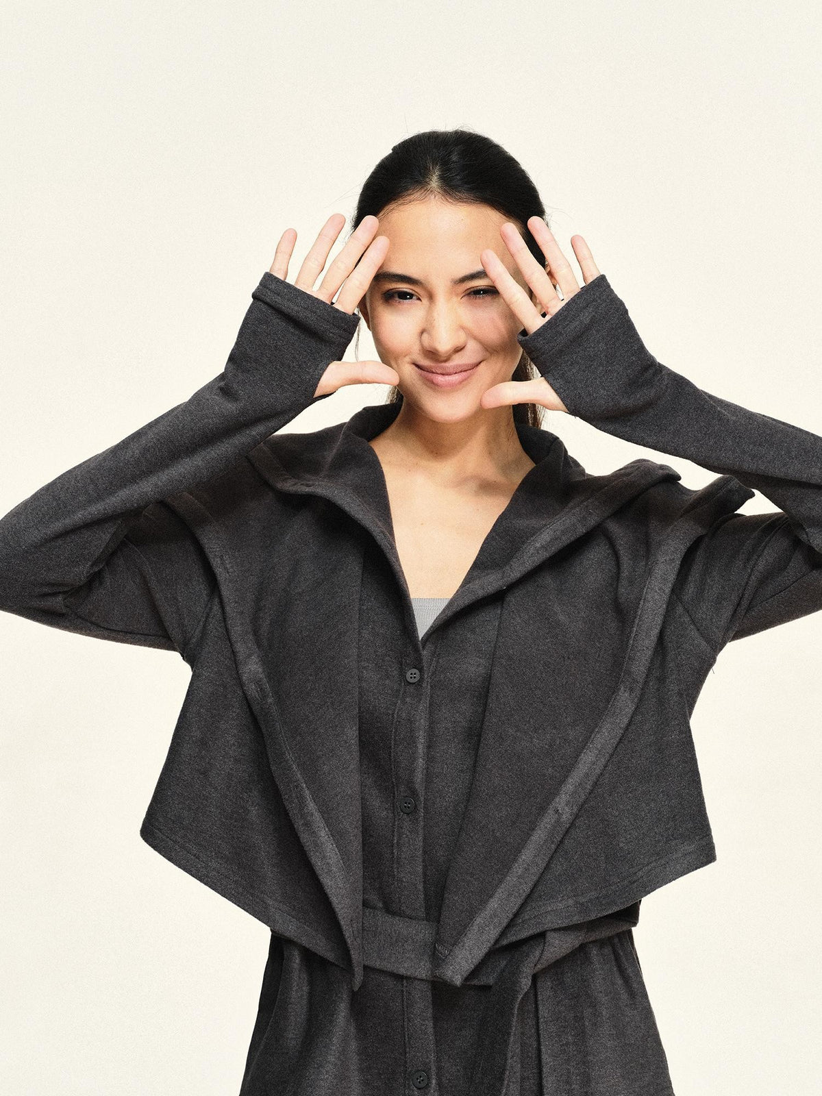 kvkv Fleece Double Layer Lapel Waist Tie Women&