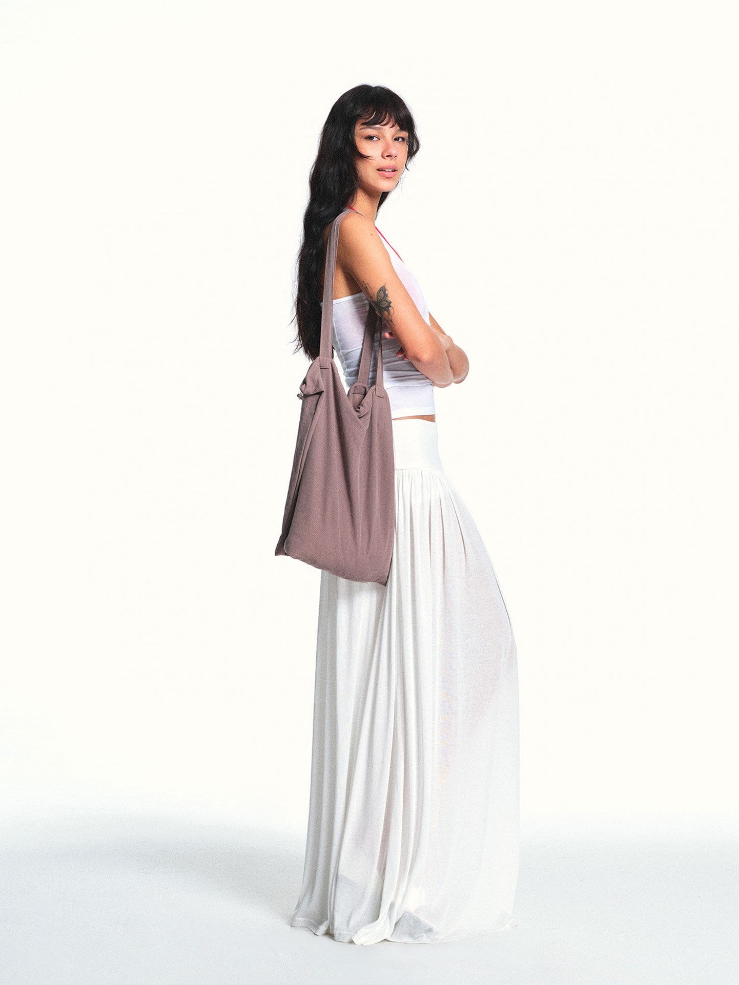 kvkv Flowy Pleated Wide Waistband Sheer White Wide Leg Women&