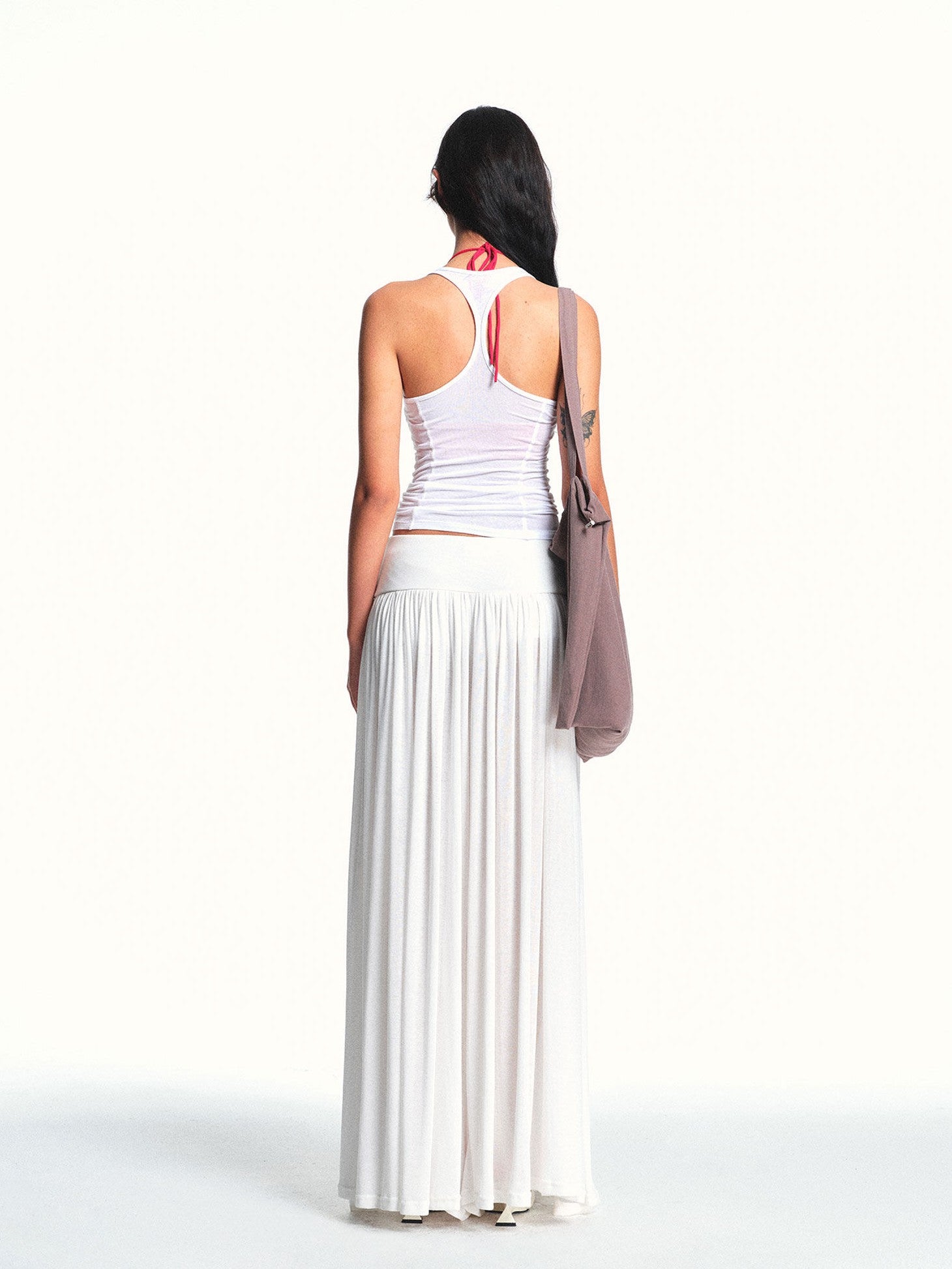kvkv Flowy Pleated Wide Waistband Sheer White Wide Leg Women&