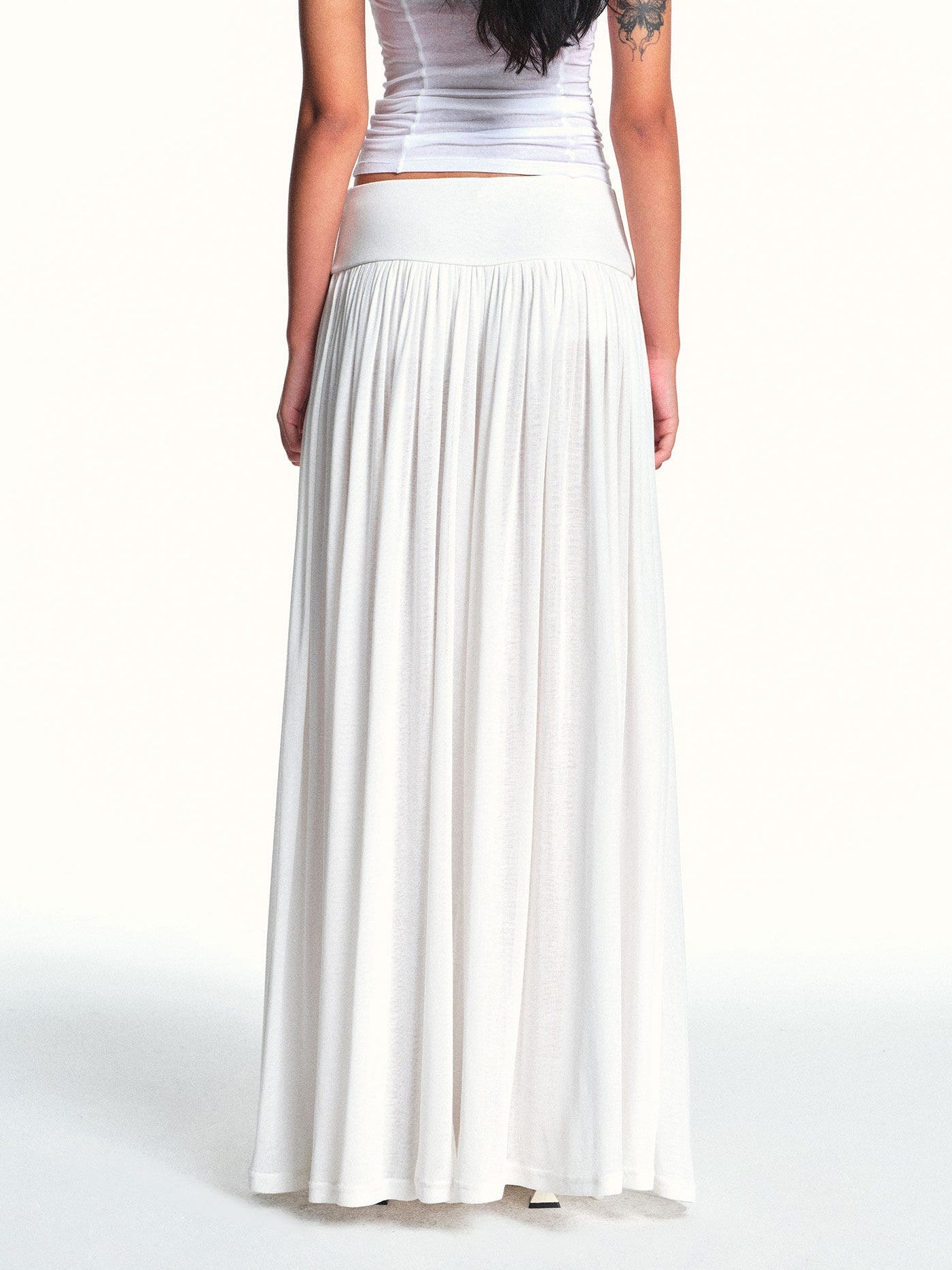 kvkv Flowy Pleated Wide Waistband Sheer White Wide Leg Women&