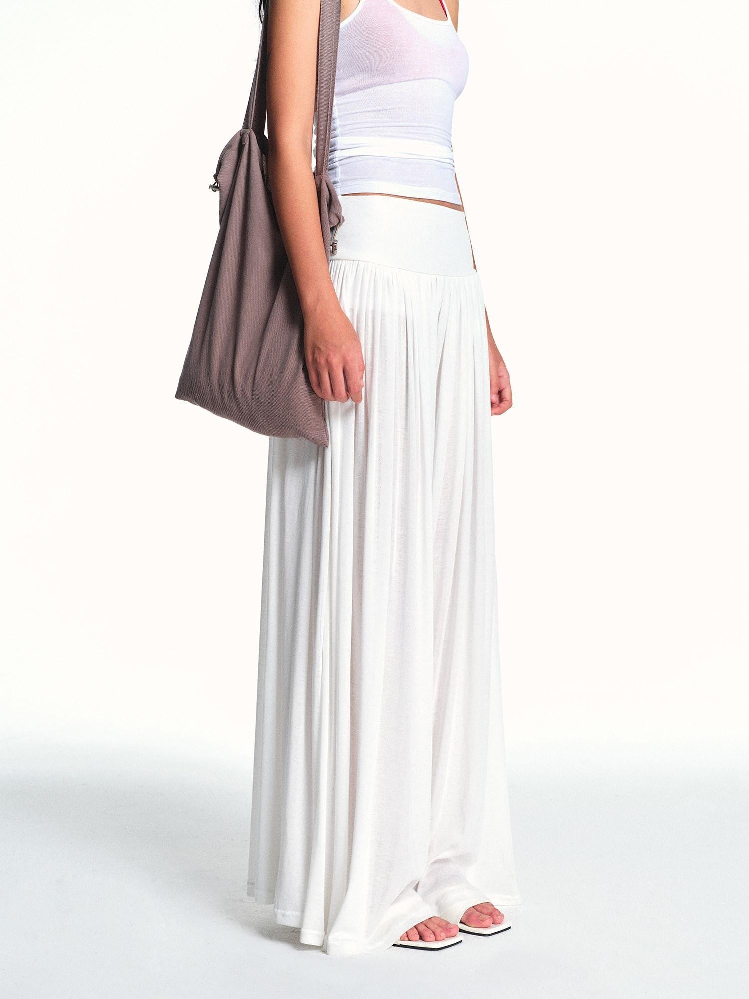 kvkv Flowy Pleated Wide Waistband Sheer White Wide Leg Women&