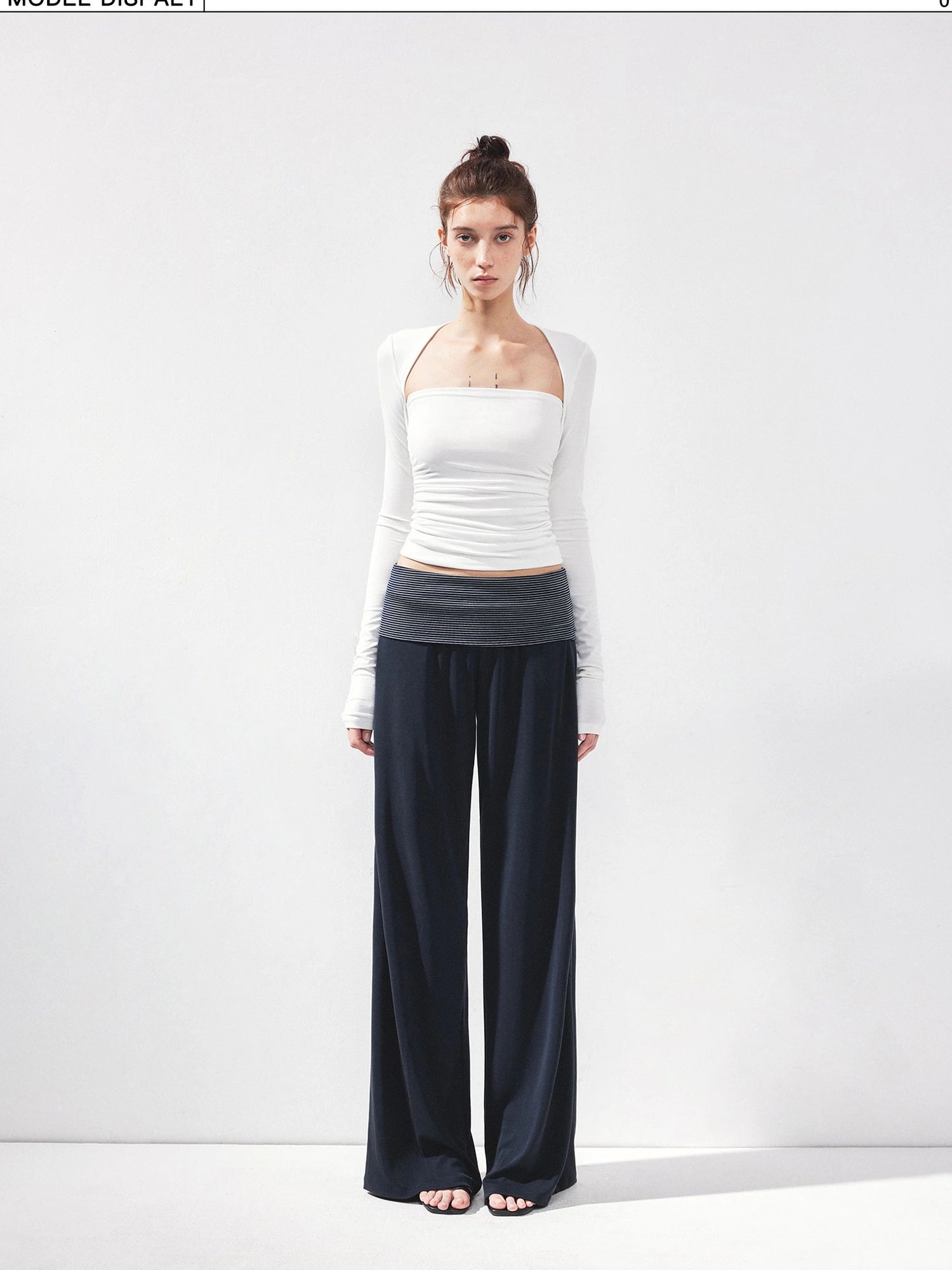kvkv Fold Waist Stripe Knit Flare Pants