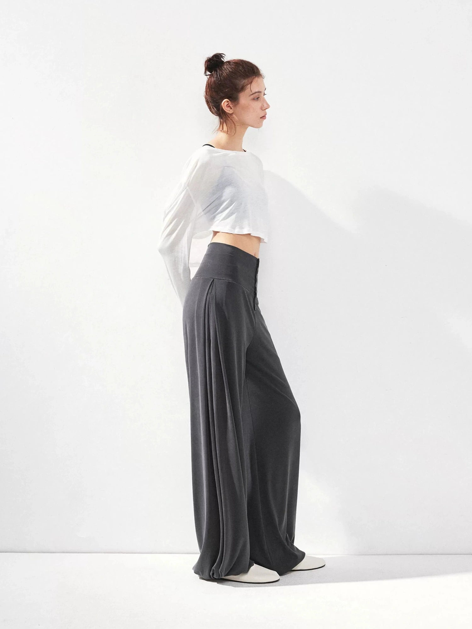 kvkv Foldable Motion Yoga Wide Ribbed Waistband Flared Tapered Pants