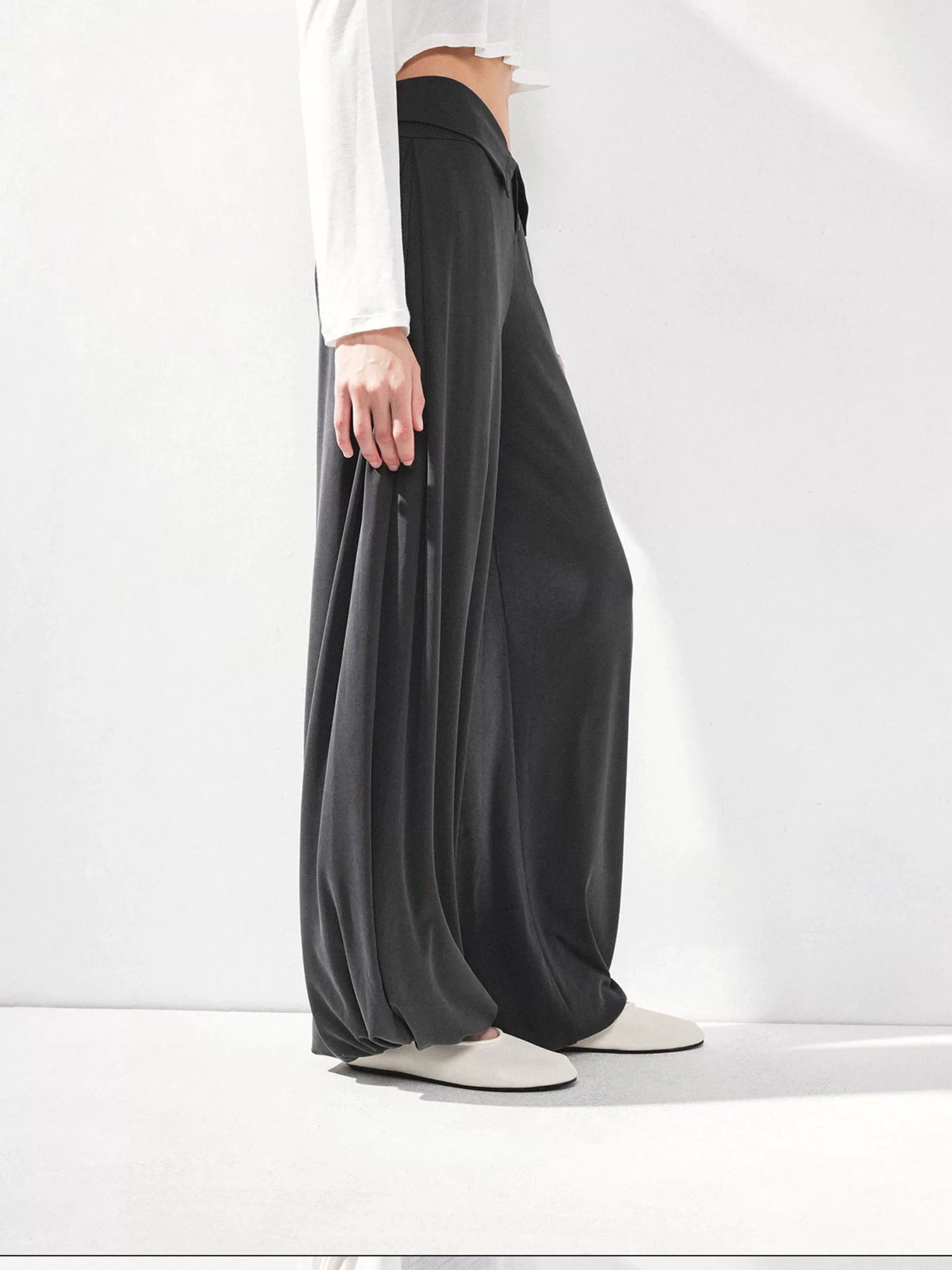 kvkv Foldable Motion Yoga Wide Ribbed Waistband Flared Tapered Pants