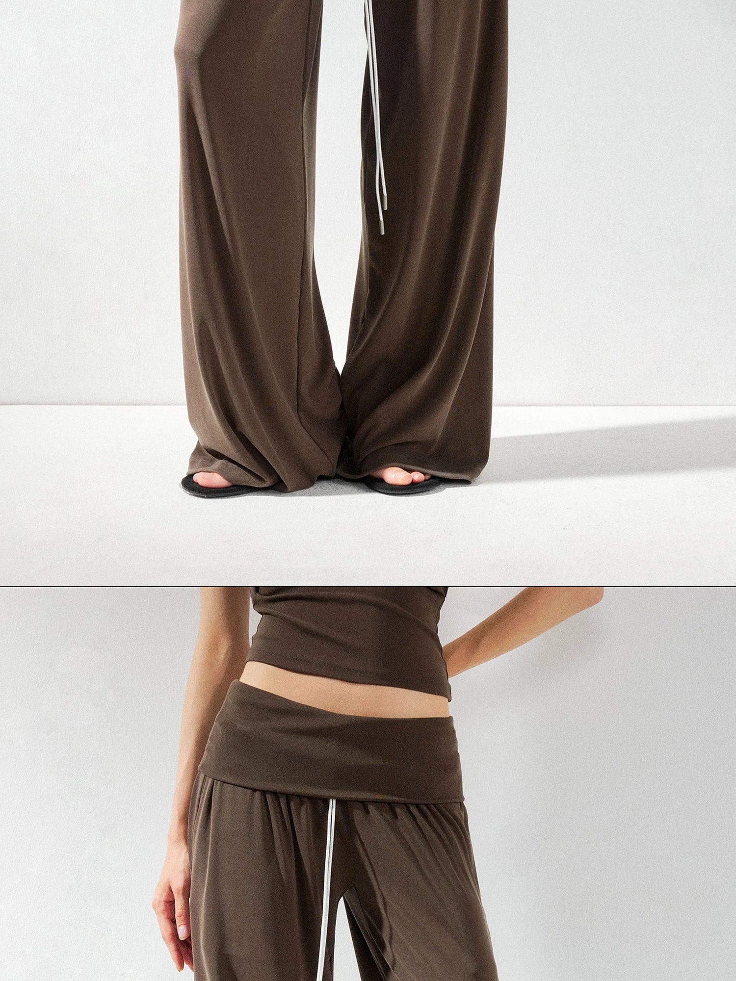 kvkv Foldable Waist Low Rise Flowy Yoga Pants