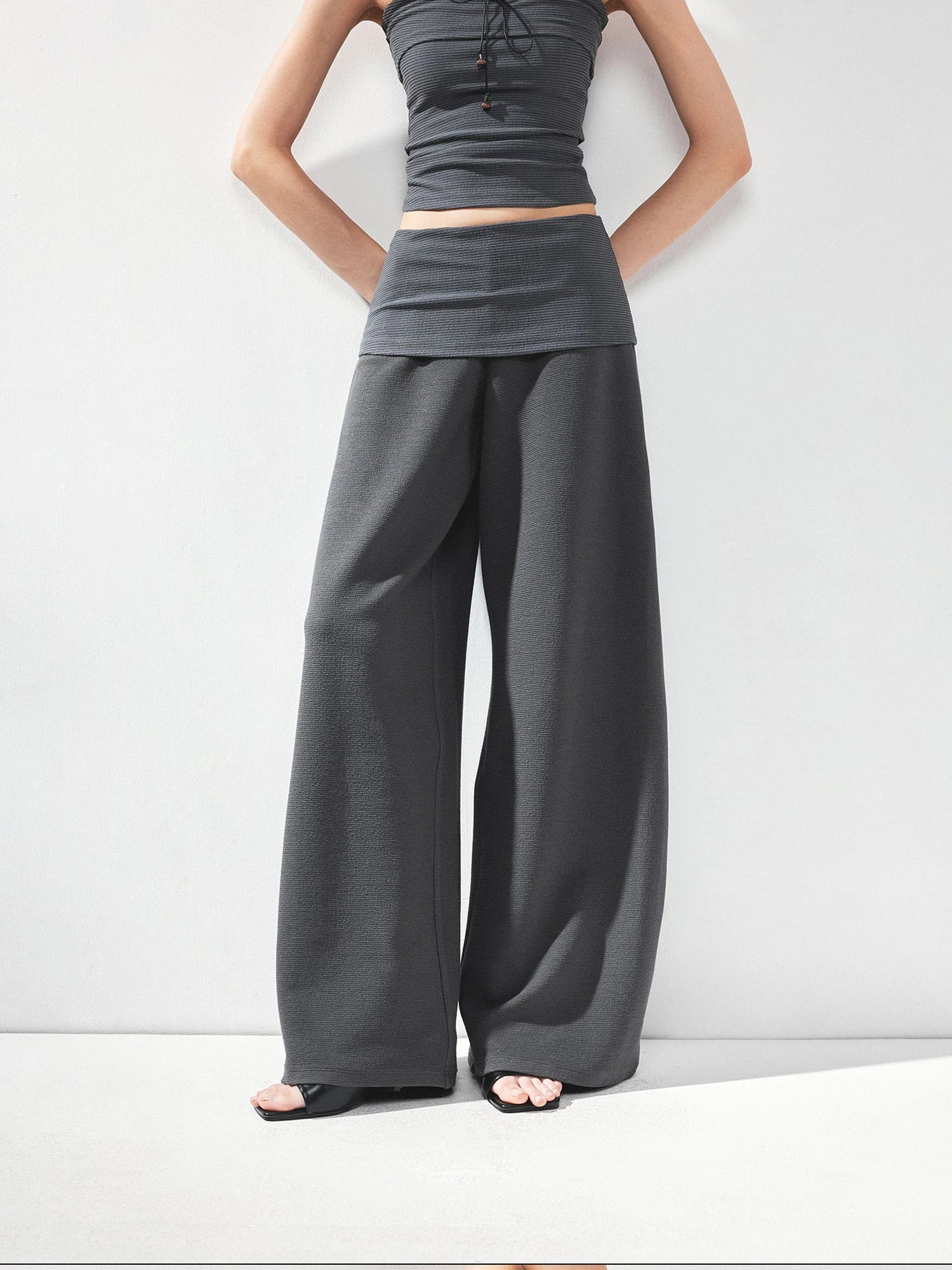 kvkv Folded Waistband Wide Leg Trousers