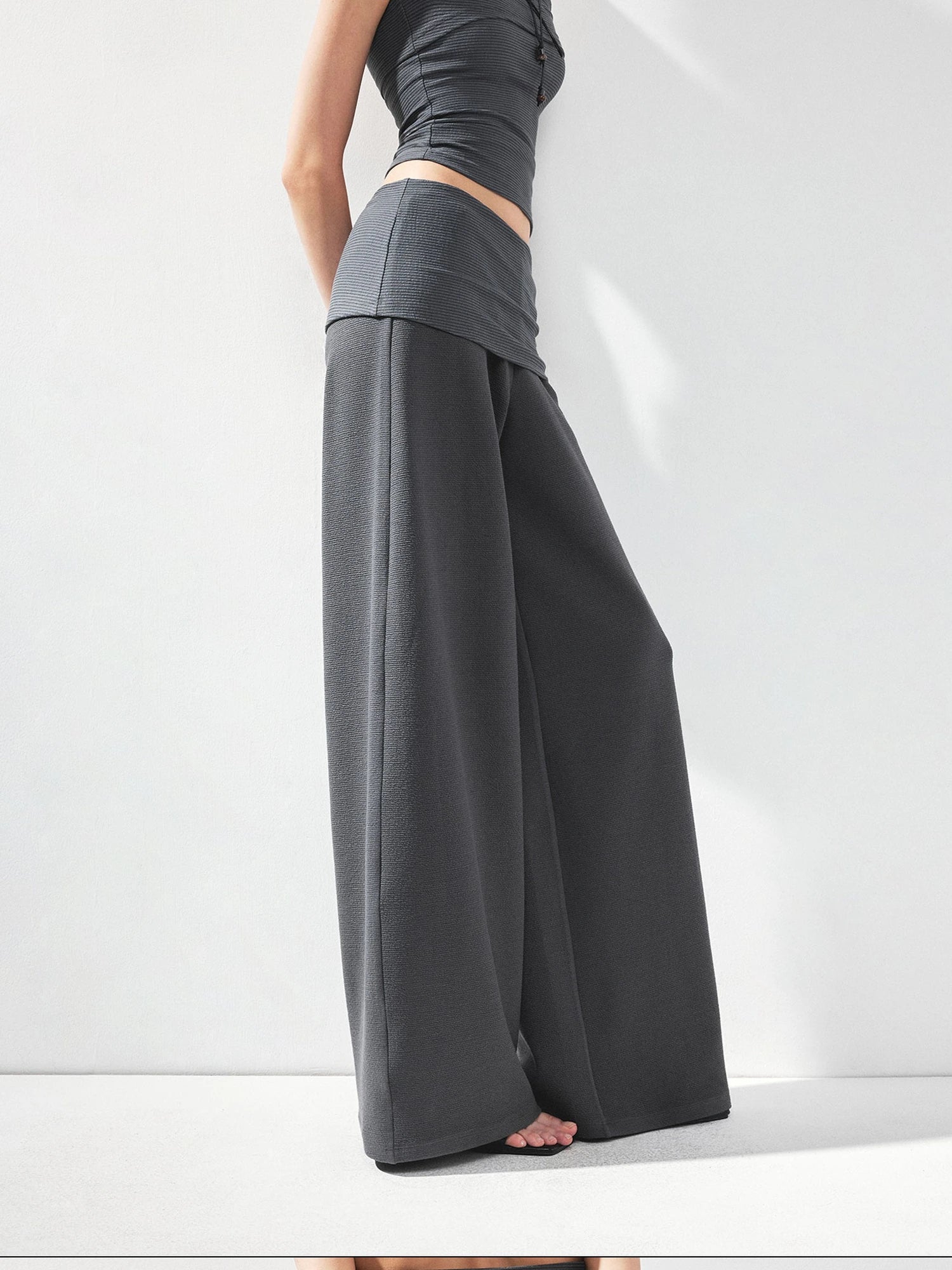 kvkv Folded Waistband Wide Leg Trousers