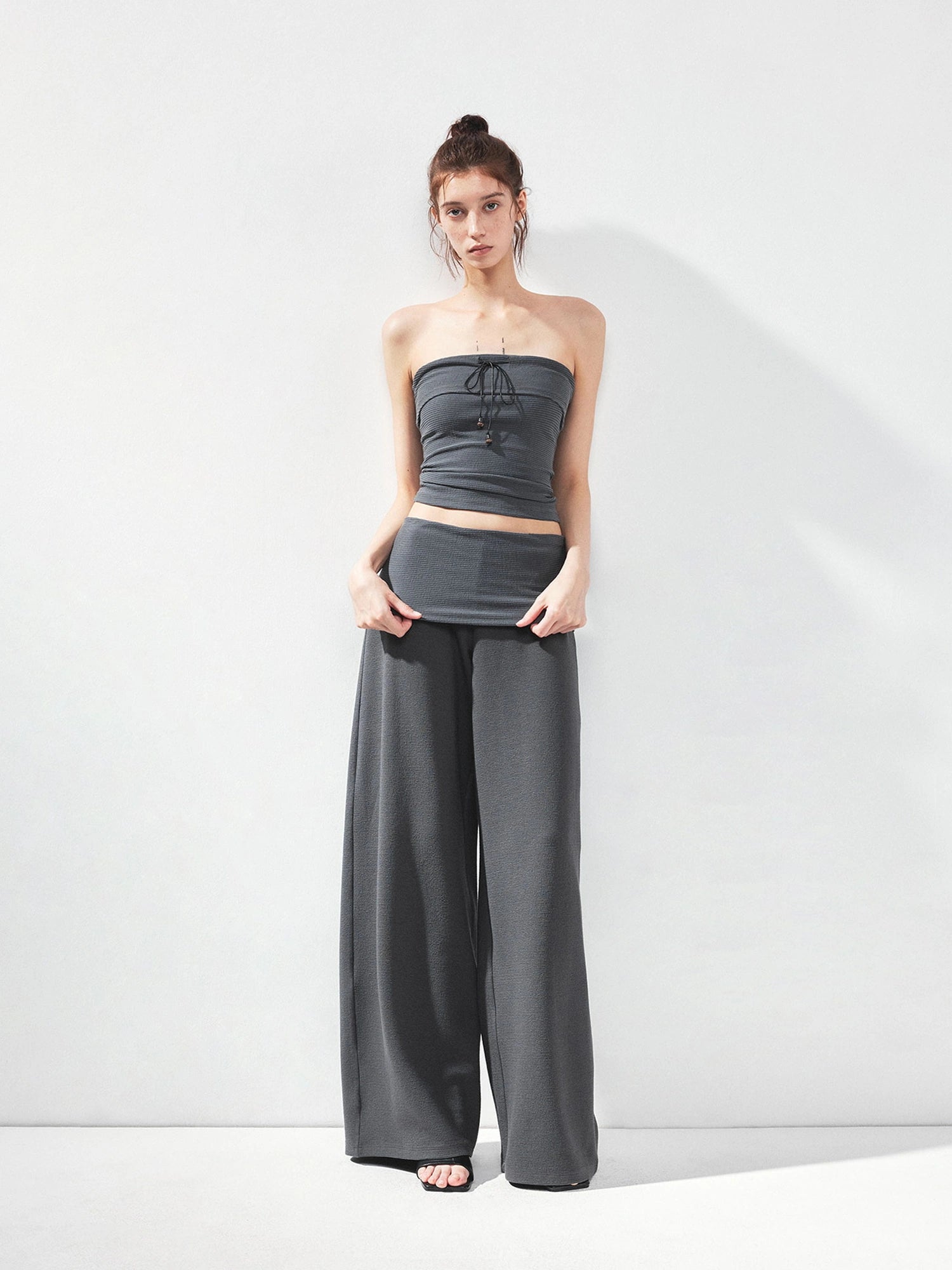 kvkv Folded Waistband Wide Leg Trousers