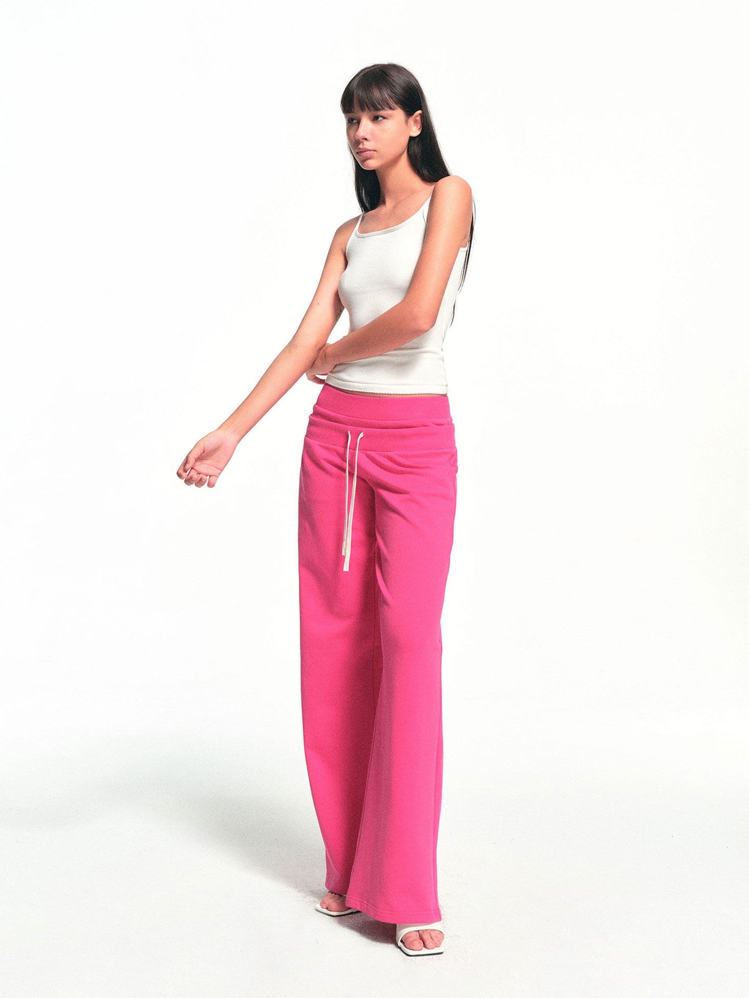 kvkv Fuchsia Double Waist Drawstring Wide Leg Pockets Drape Women&