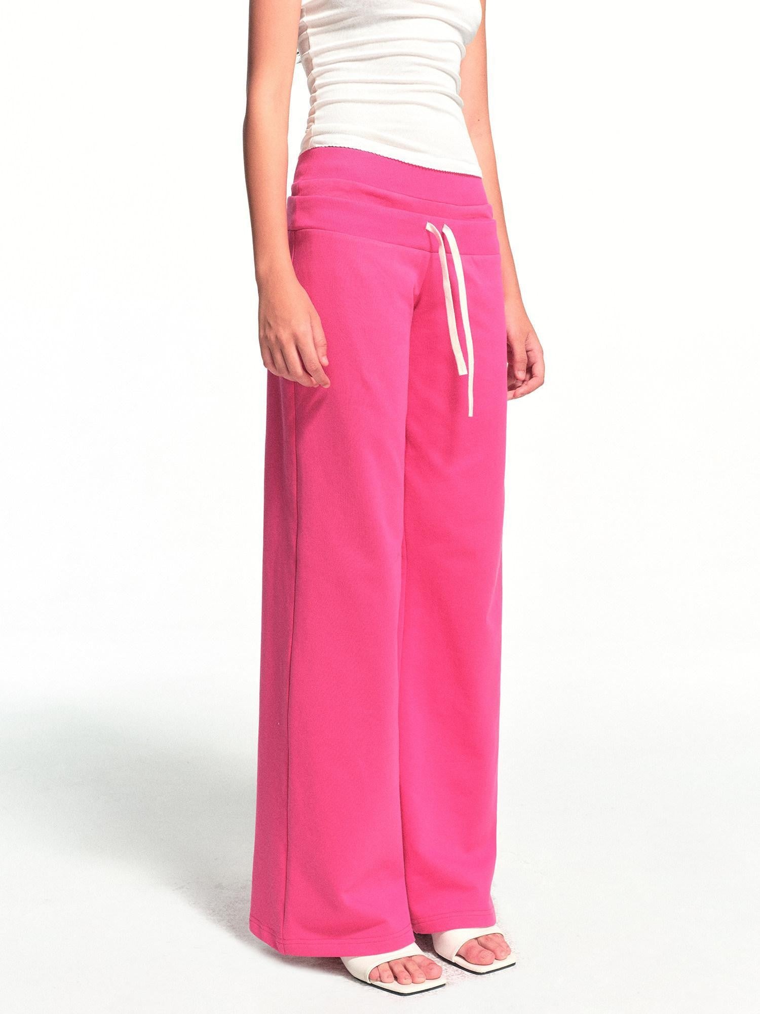 kvkv Fuchsia Double Waist Drawstring Wide Leg Pockets Drape Women&