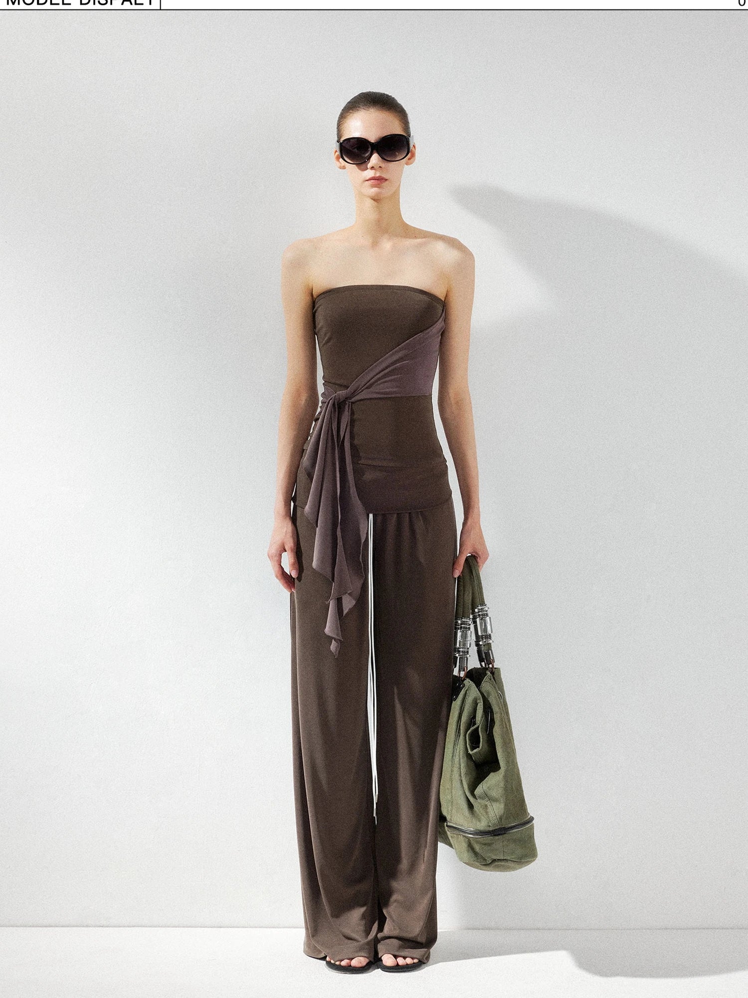 kvkv Gray Brown Ribbed Cut Out Fitted Yoga Top