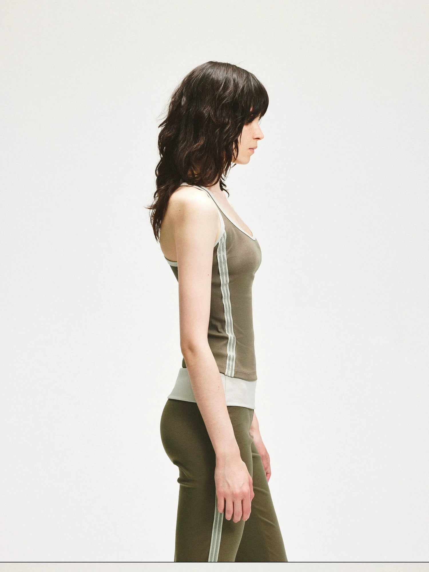 KVKV Yoga Clothing Brand - Gray Green Mesh Paneled Camisole