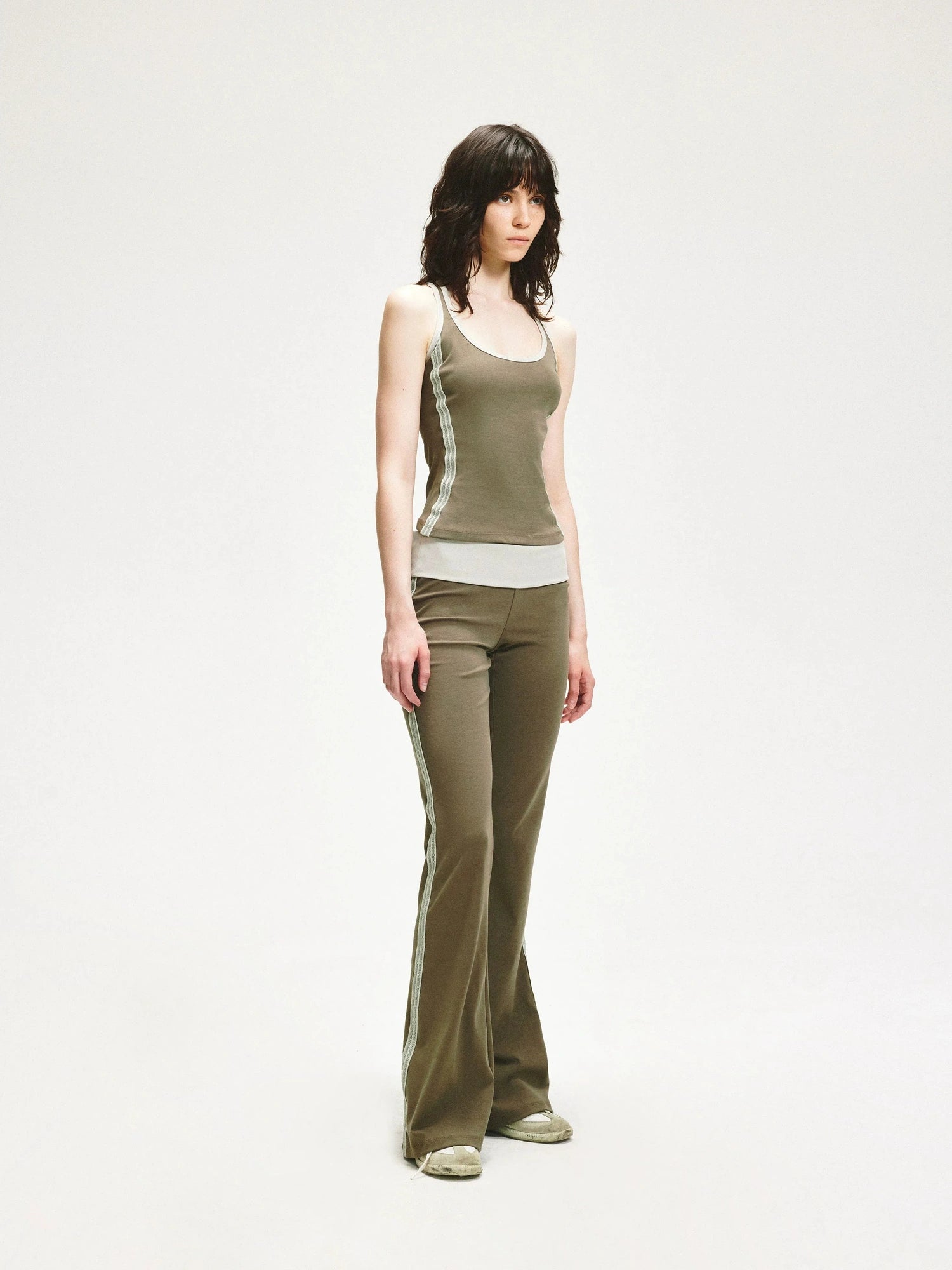 KVKV Yoga Clothing Brand - Gray Green Mesh Paneled Camisole