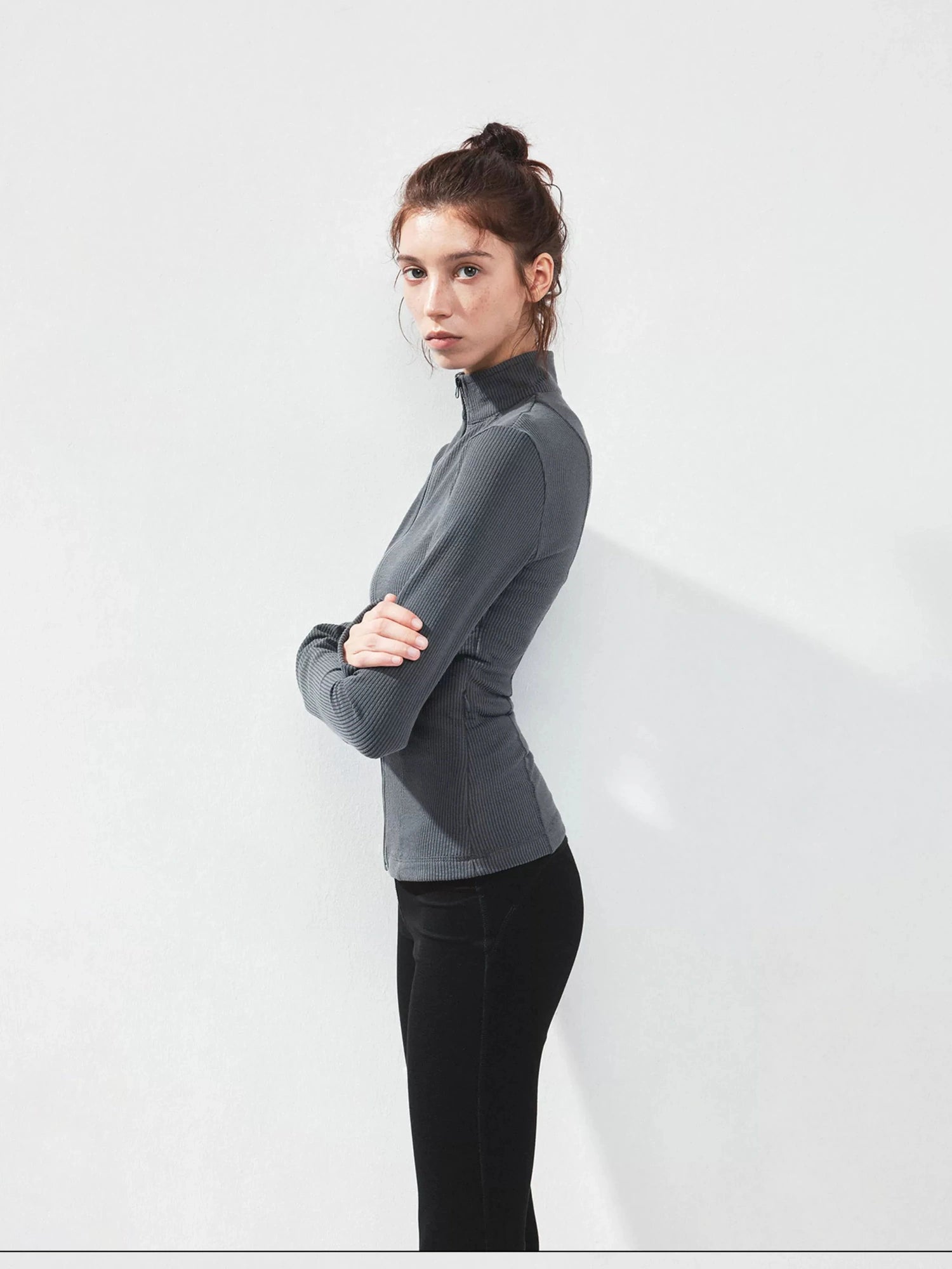 kvkv Gray Stripe Fitted Yoga Jacket