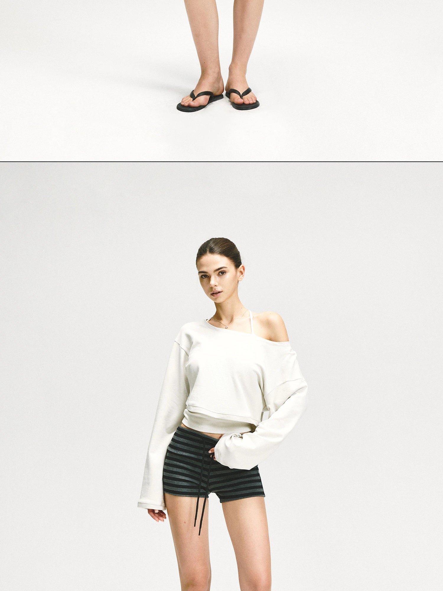 kvkv Gray Stripe Flipped Waist Sports Shorts