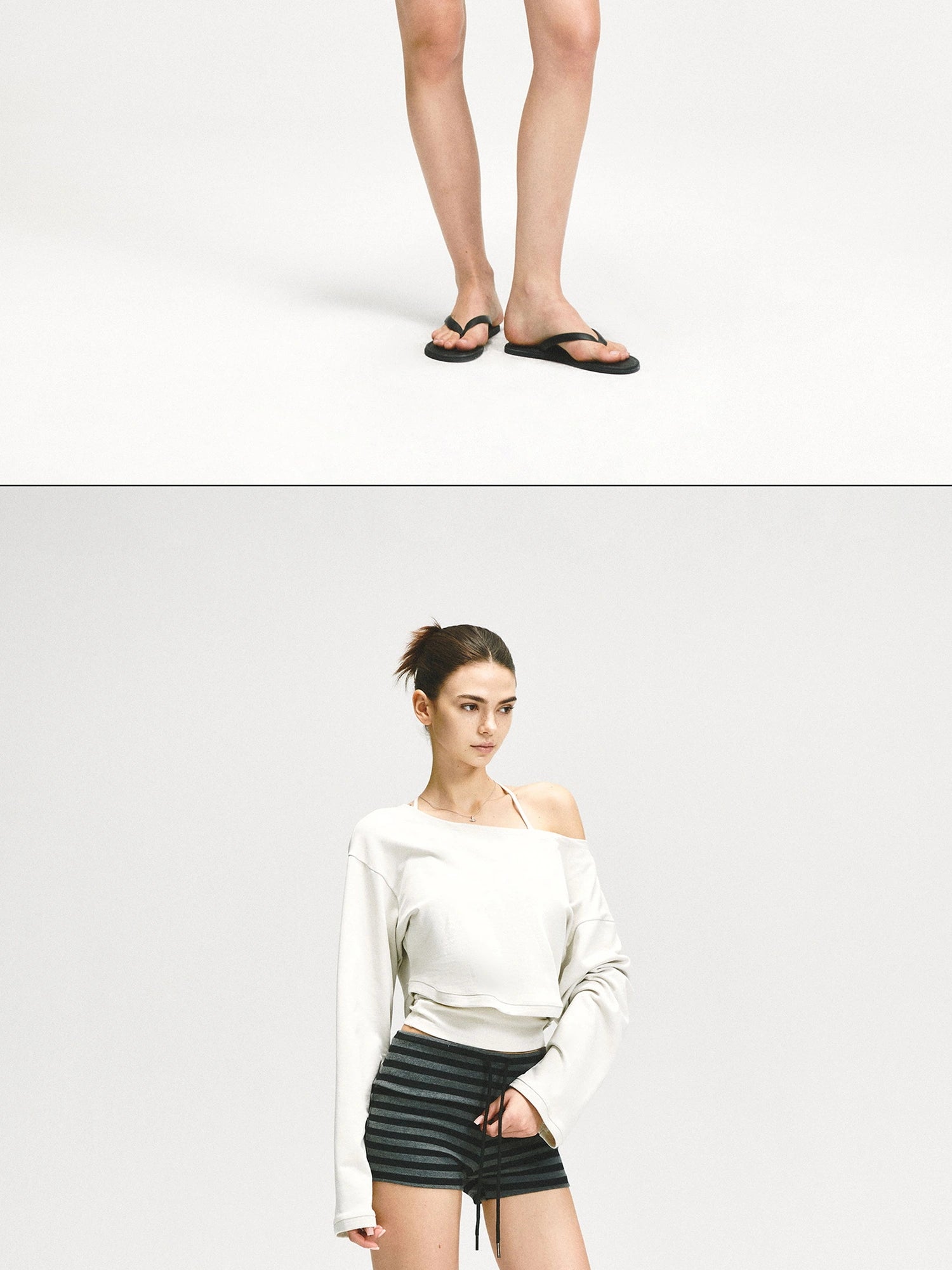 kvkv Gray Stripe Flipped Waist Sports Shorts