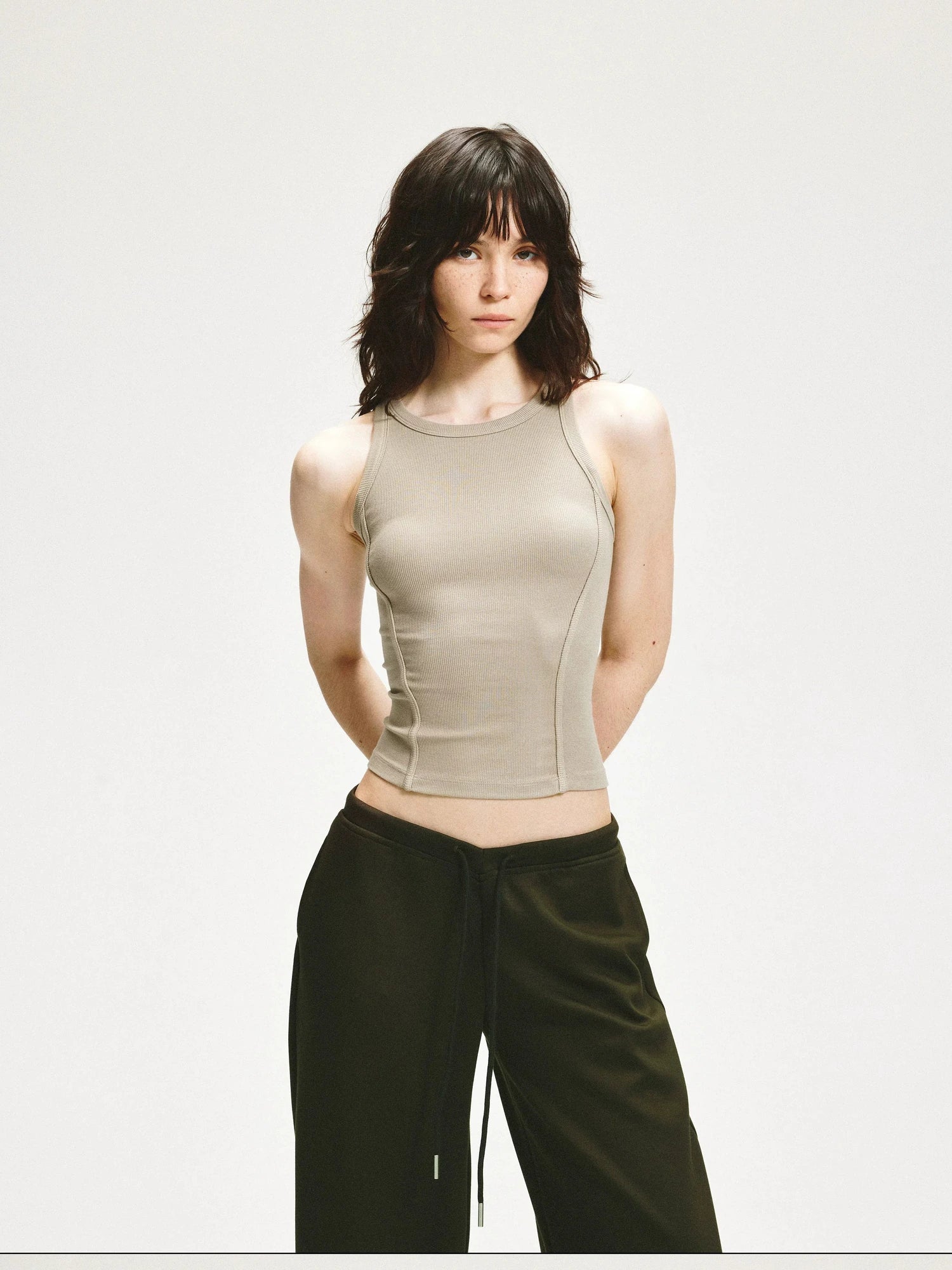 KVKV Yoga Clothing Brand - Gray Wheat Ribbed Yoga Tank Top