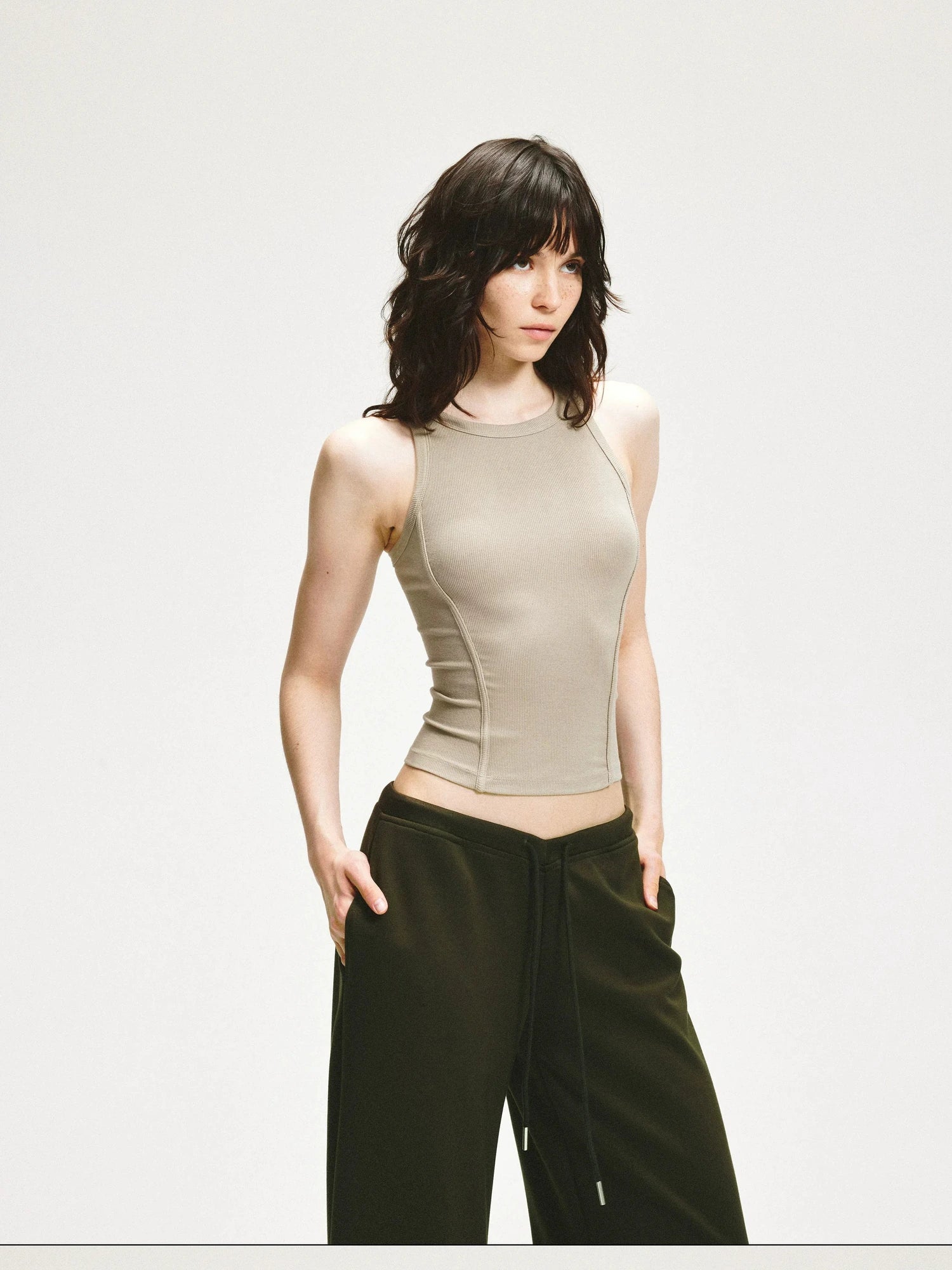 KVKV Yoga Clothing Brand - Gray Wheat Ribbed Yoga Tank Top