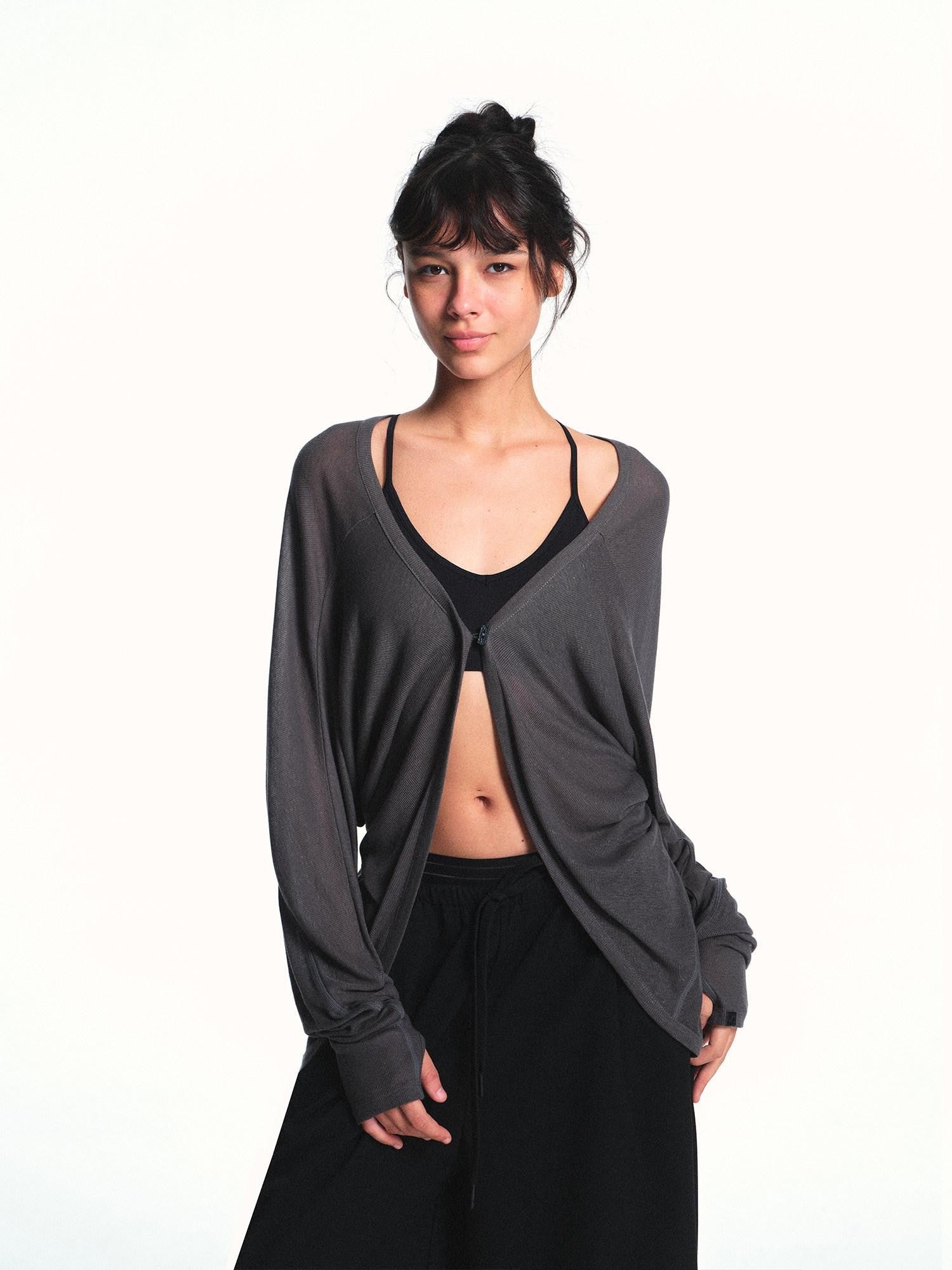 kvkv Grey Textured Semi Sheer Two Way Loose Women&