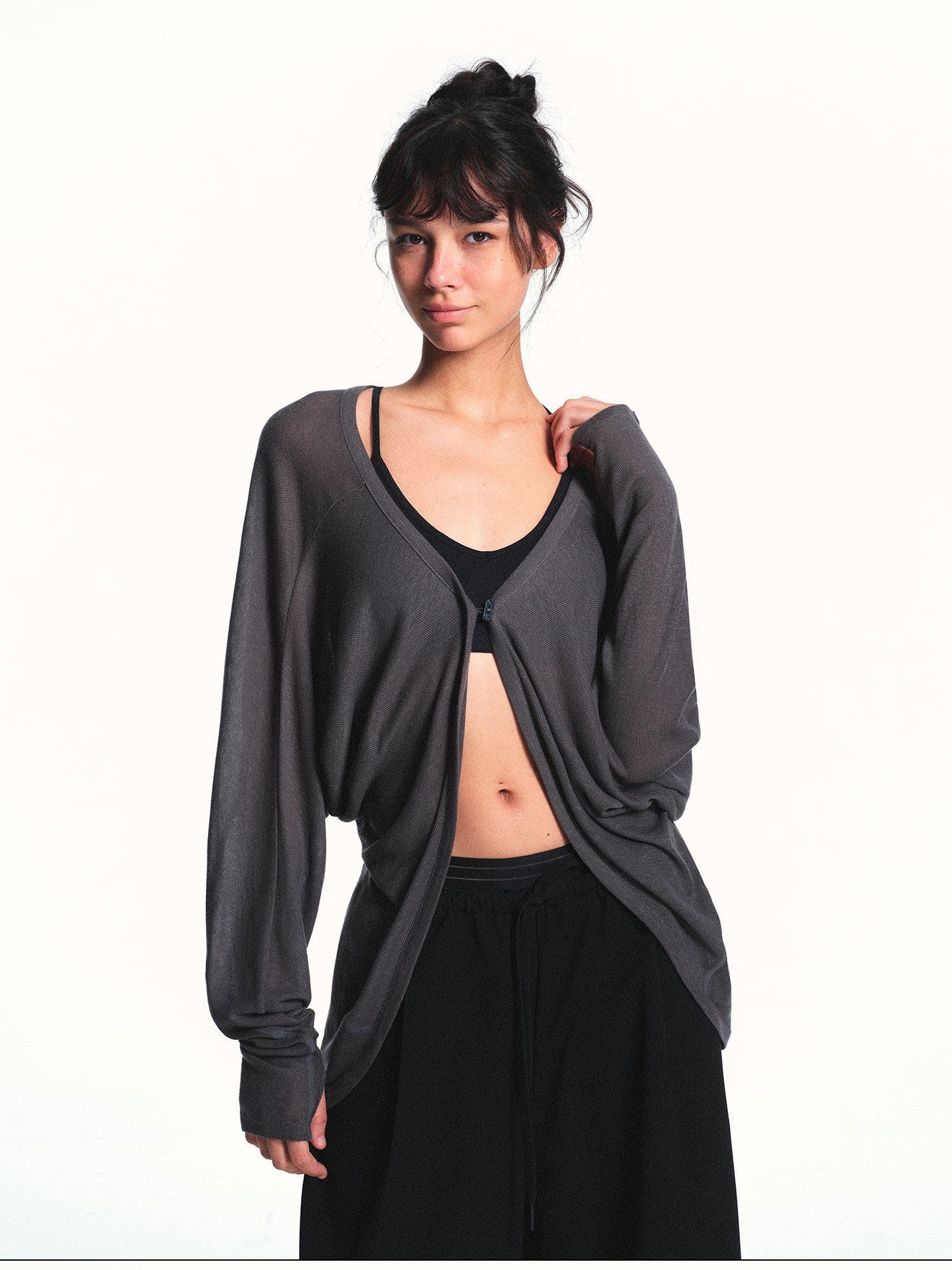 kvkv Grey Textured Semi Sheer Two Way Loose Women&