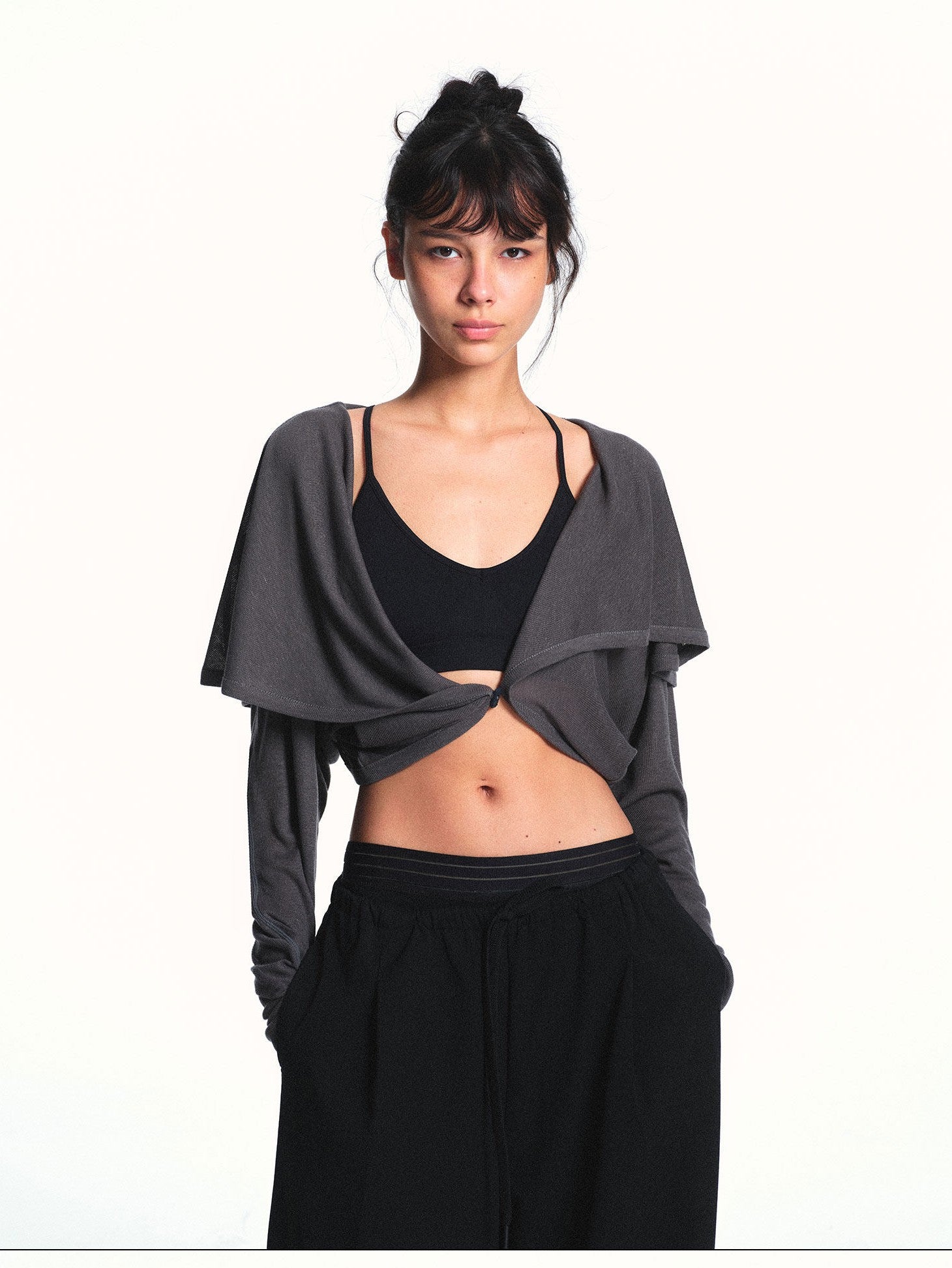 kvkv Grey Textured Semi Sheer Two Way Loose Women&
