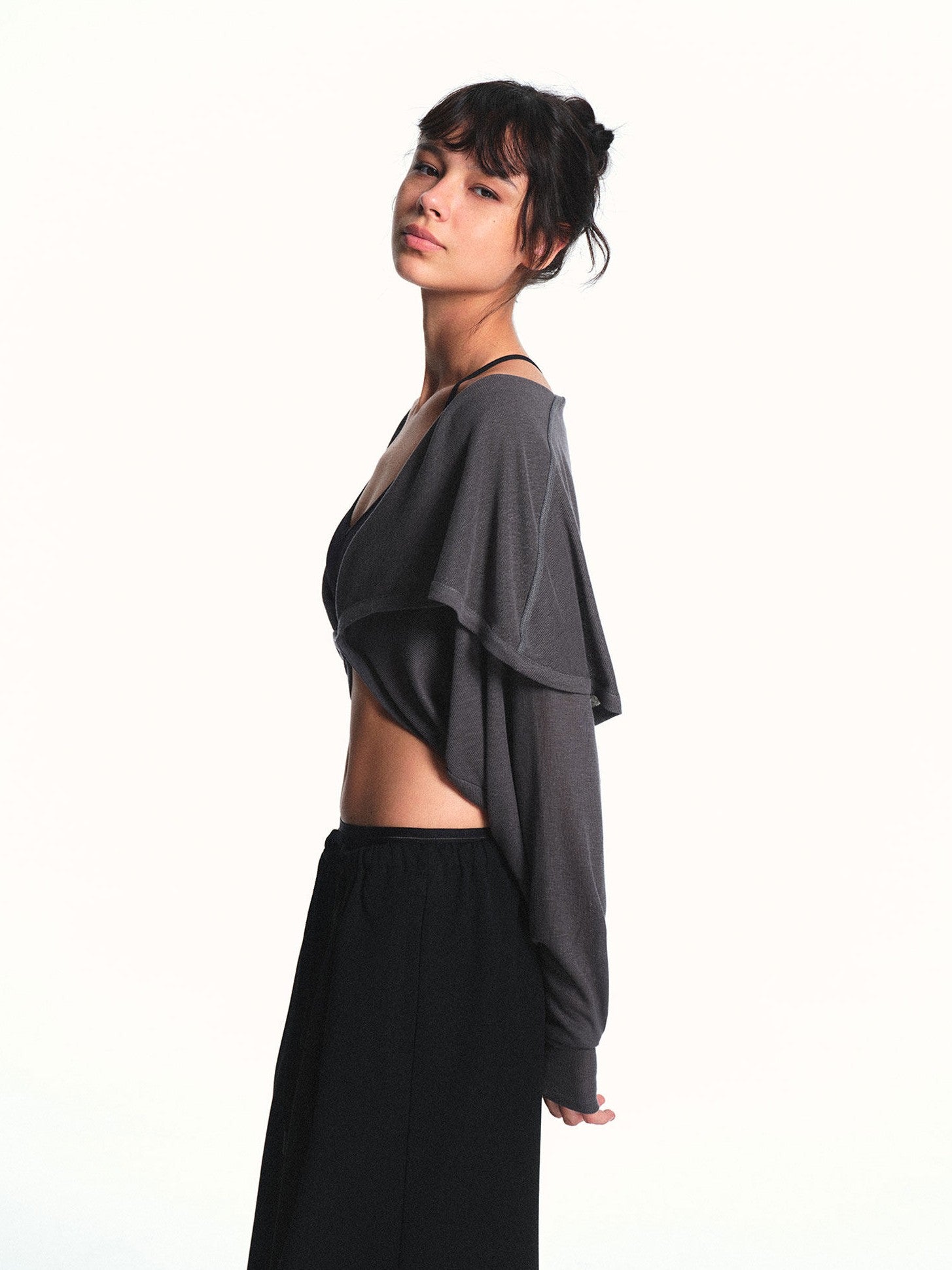 kvkv Grey Textured Semi Sheer Two Way Loose Women&