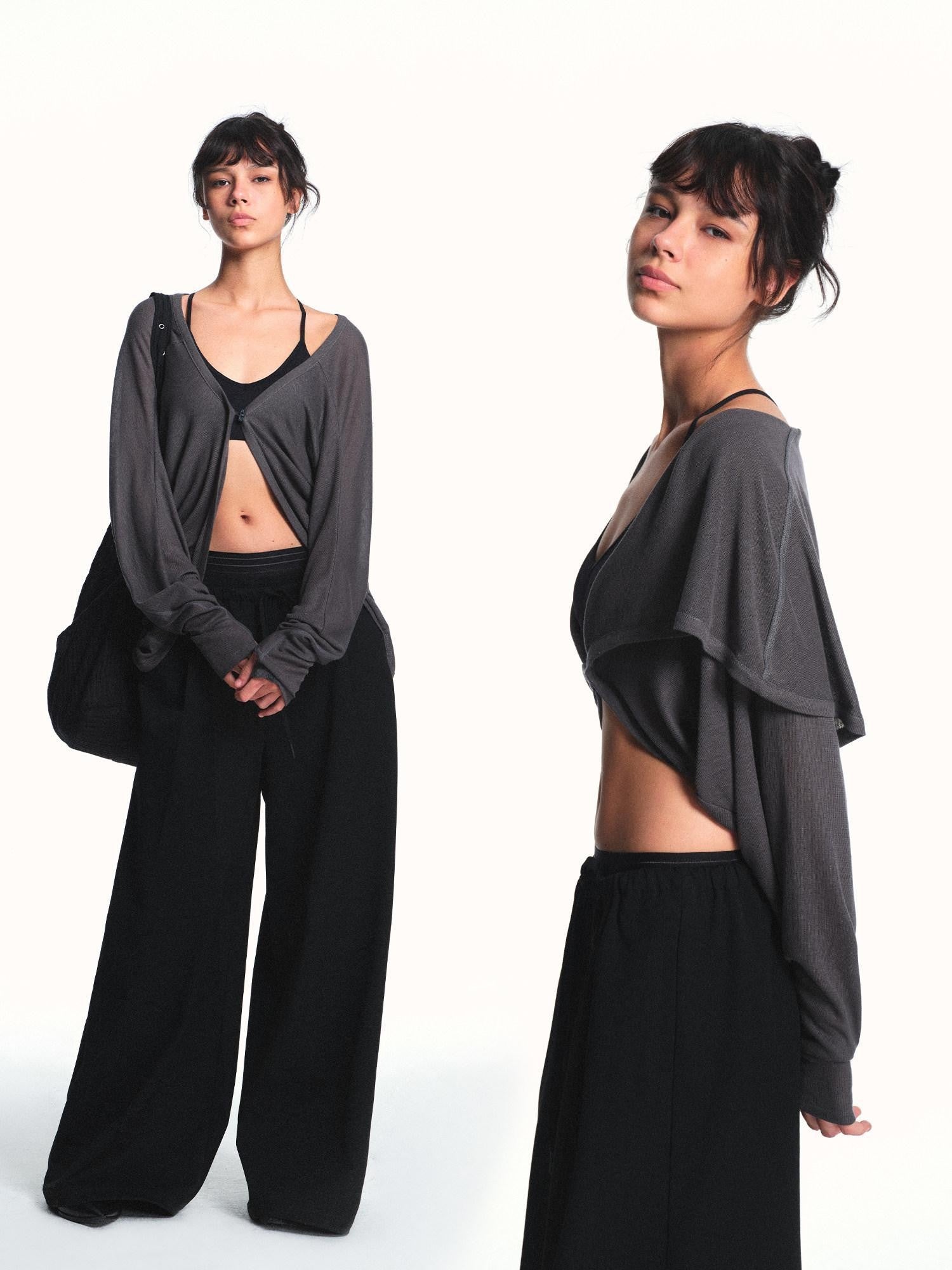 kvkv Grey Textured Semi Sheer Two Way Loose Women&