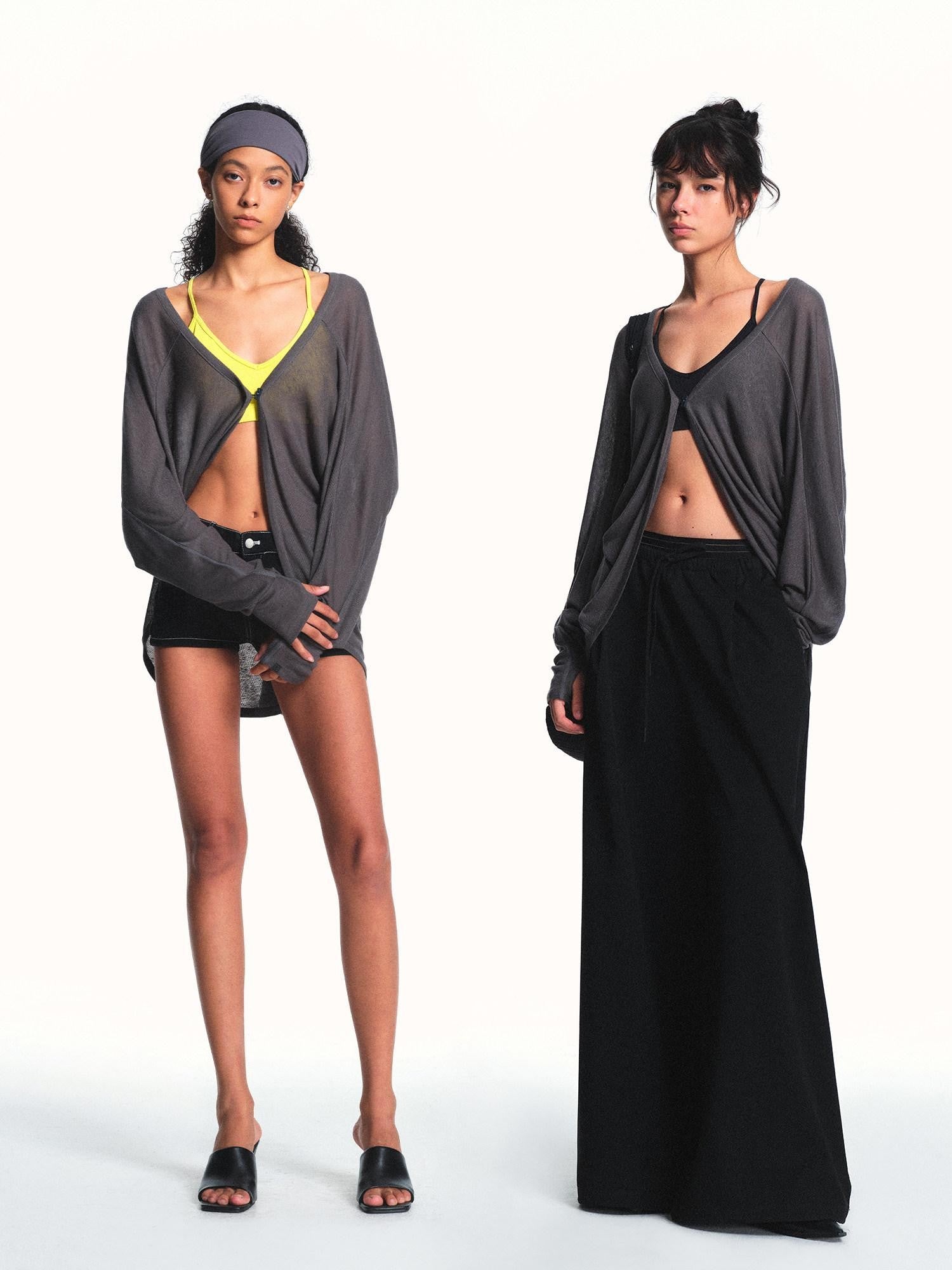 kvkv Grey Textured Semi Sheer Two Way Loose Women&