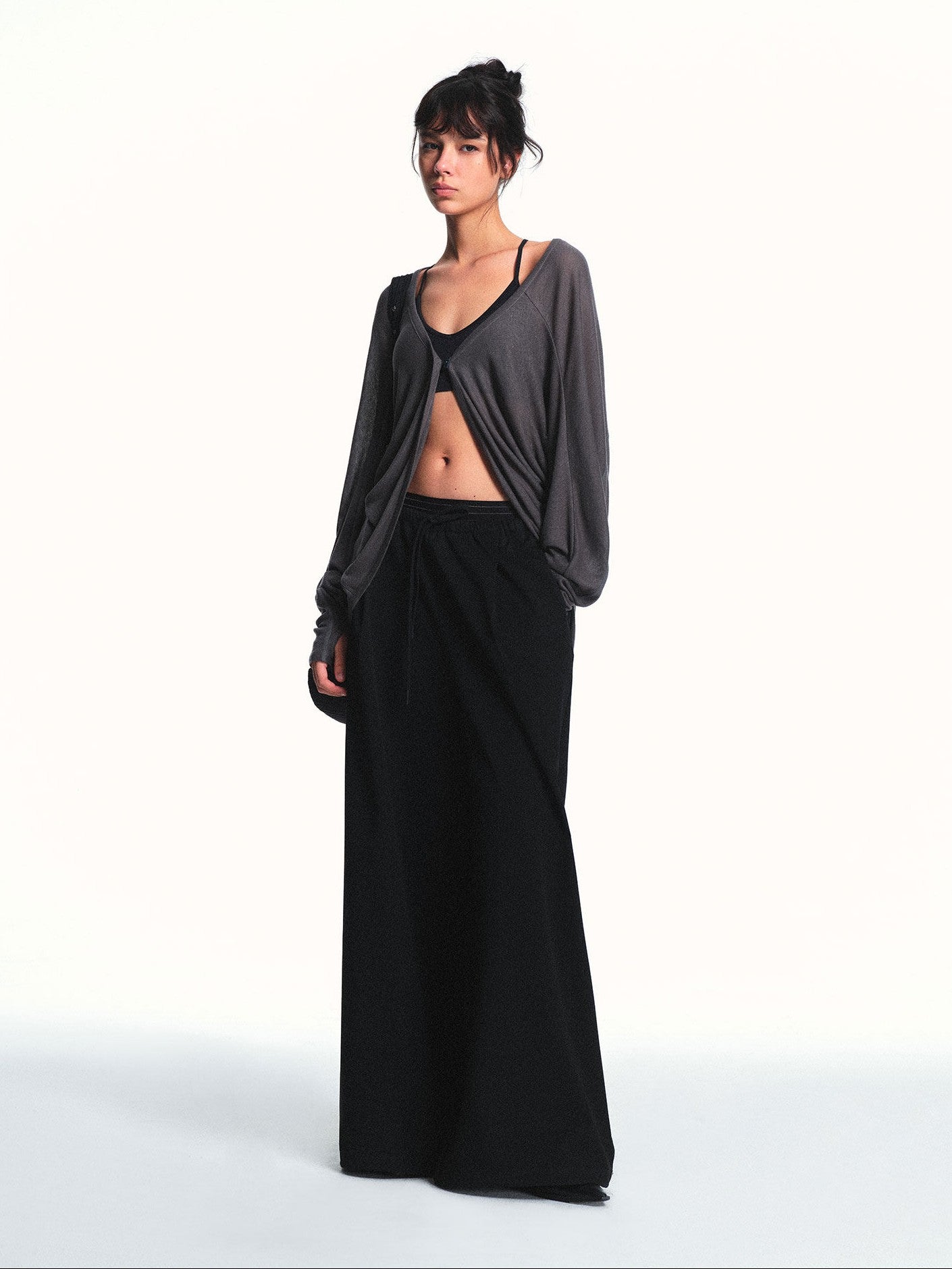 kvkv Grey Textured Semi Sheer Two Way Loose Women&