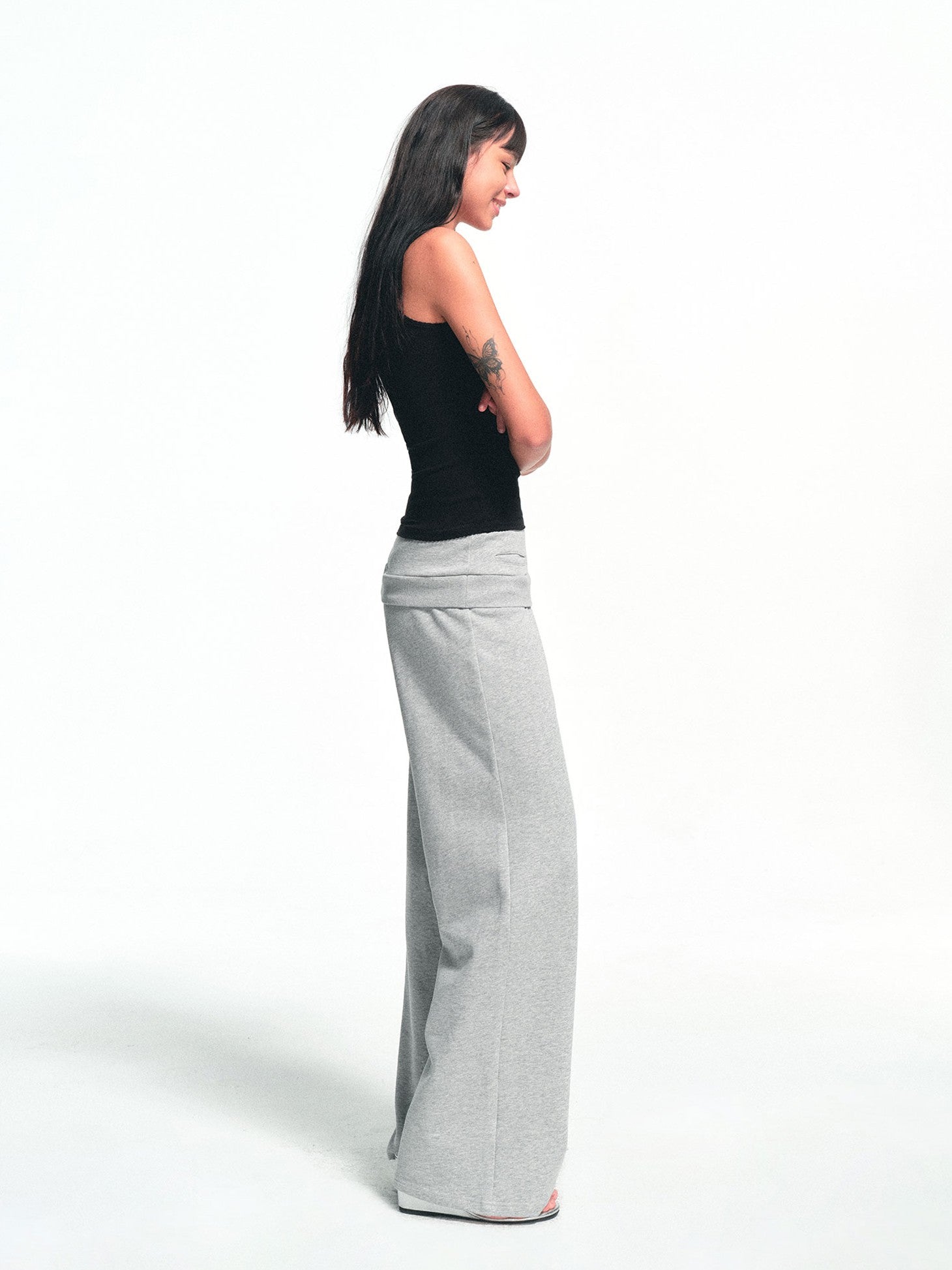 kvkv Heather Gray Double Waistband Drawstring Pocket Wide Leg Women&