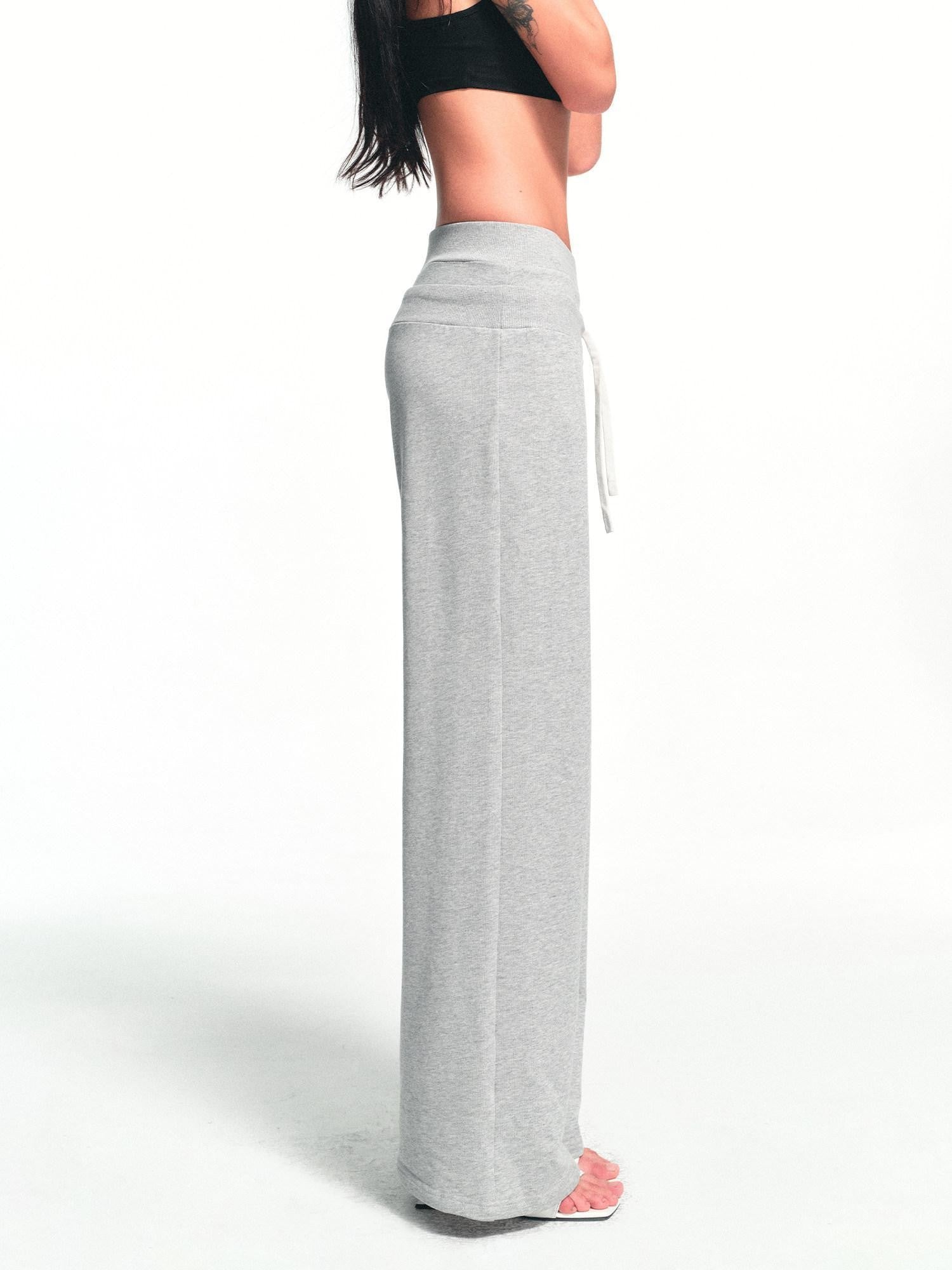 kvkv Heather Gray Double Waistband Drawstring Pocket Wide Leg Women&