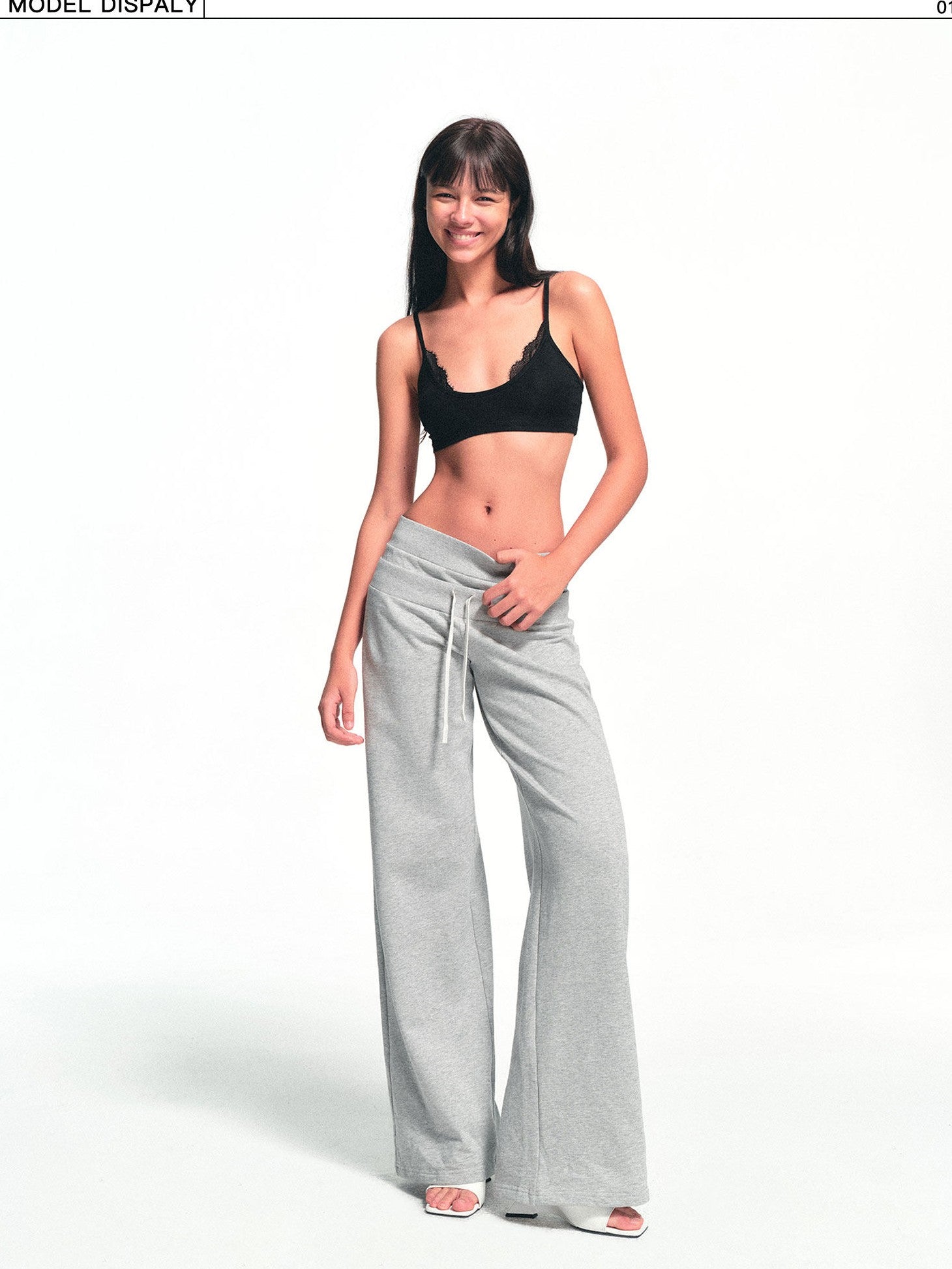 kvkv Heather Gray Double Waistband Drawstring Pocket Wide Leg Women&