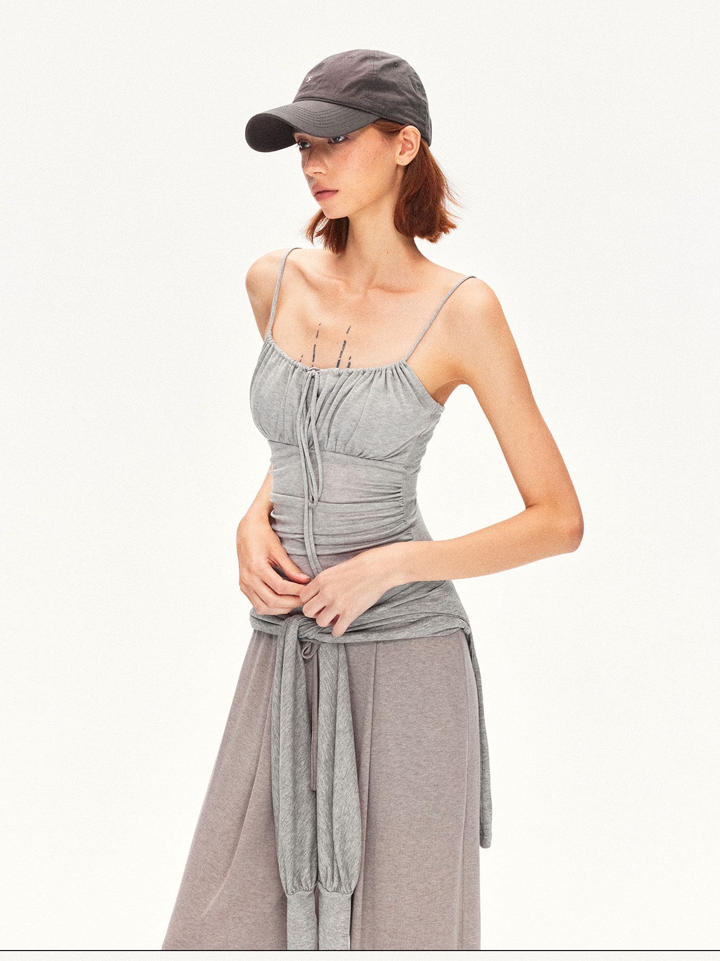 kvkv Heather Gray Pleated Adjustable Strap Square Neck Women&