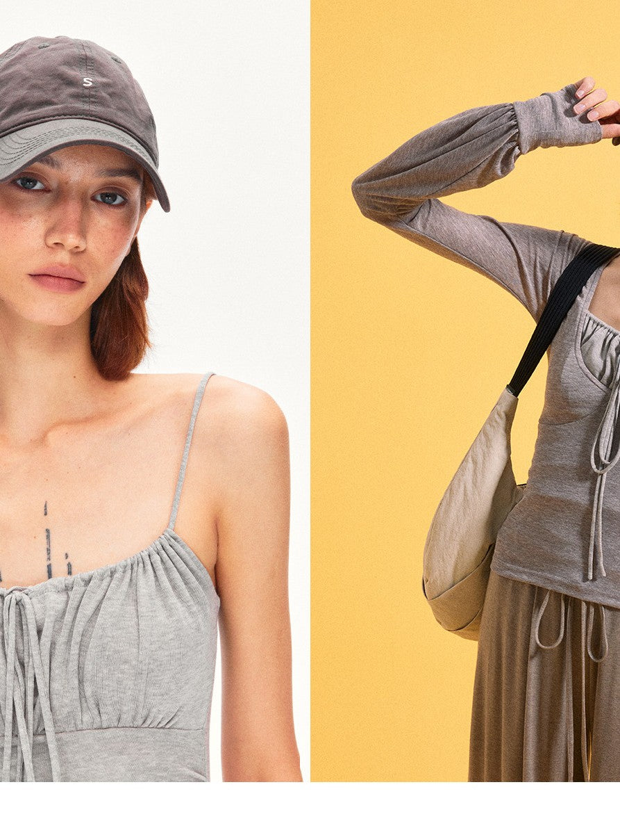 kvkv Heather Gray Pleated Adjustable Strap Square Neck Women&