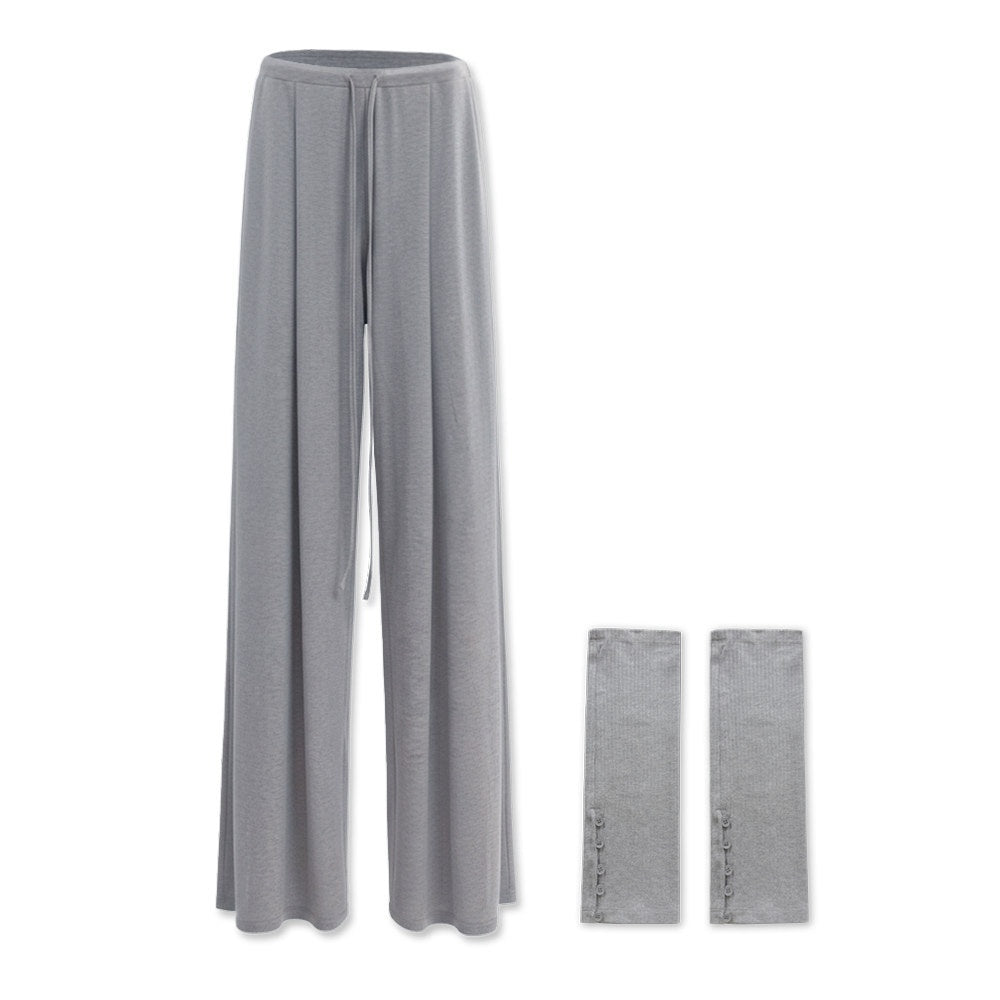 kvkv_Heather_Gray_Pleated_Detachable_Socks_Elastic_Waist_Women&