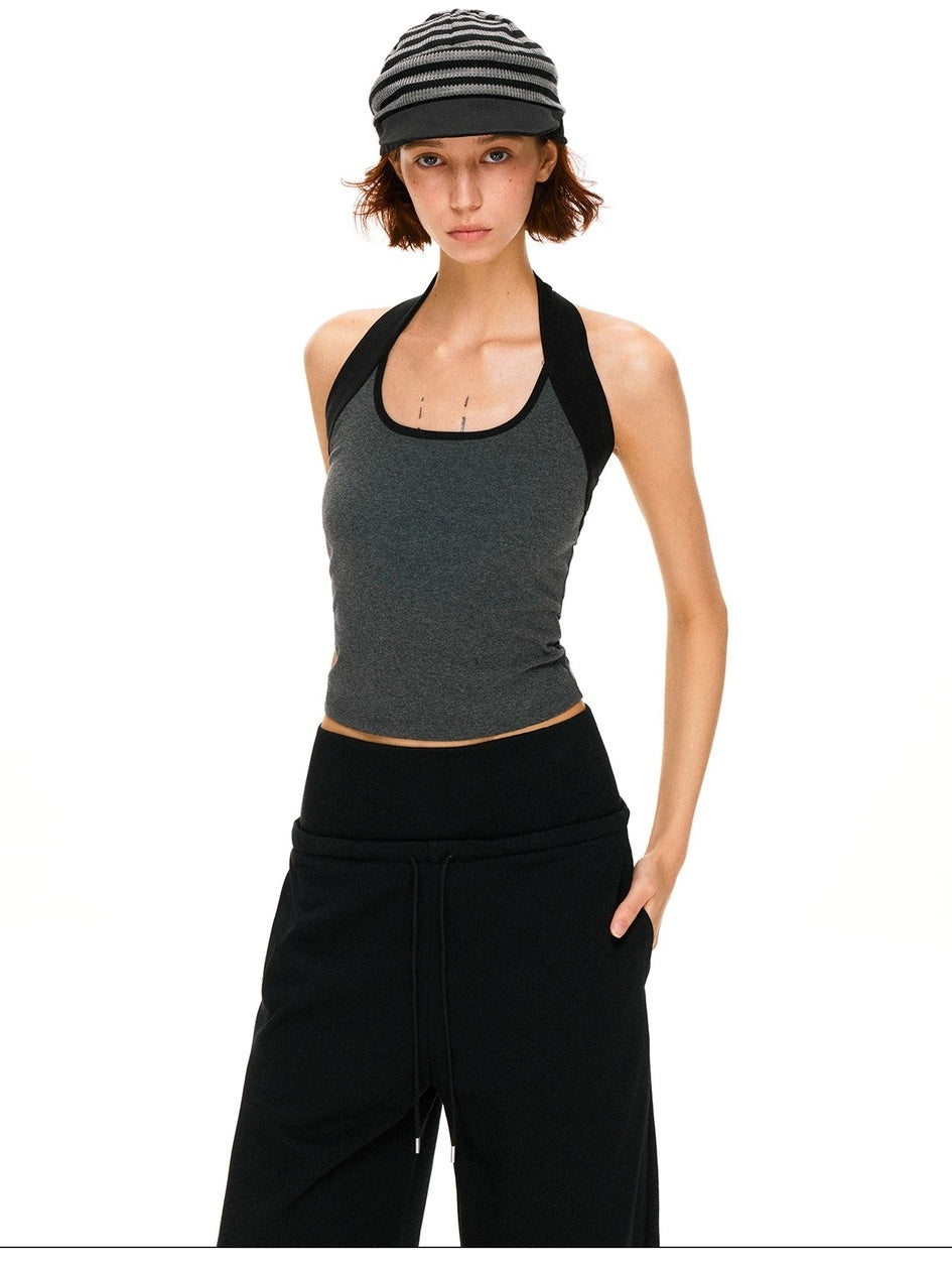kvkv High Stretch Slim U Neck Strappy Yoga Women Cotton Blend Black Gray Tank Tops