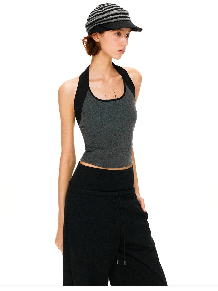 kvkv High Stretch Slim U Neck Strappy Yoga Women Cotton Blend Black Gray Tank Tops