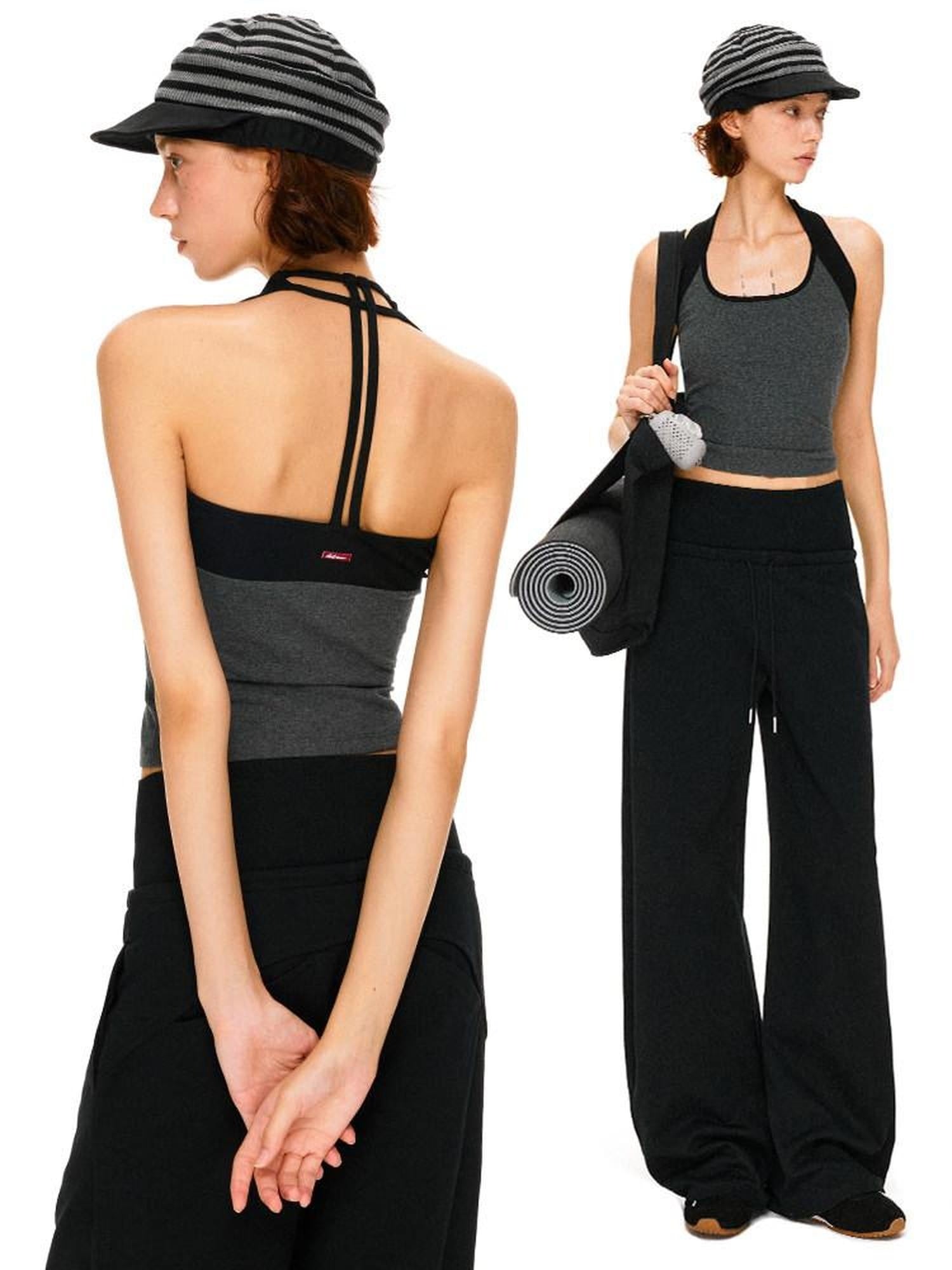 kvkv High Stretch Slim U Neck Strappy Yoga Women Cotton Blend Black Gray Tank Tops