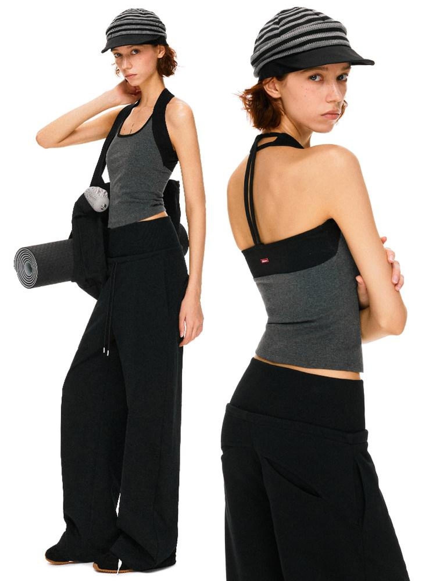kvkv High Stretch Slim U Neck Strappy Yoga Women Cotton Blend Black Gray Tank Tops