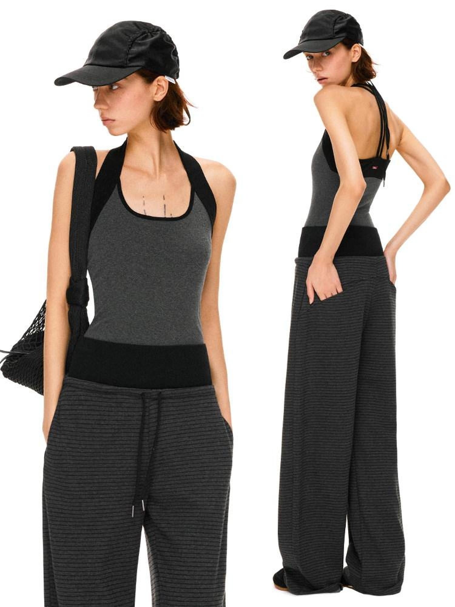 kvkv High Stretch Slim U Neck Strappy Yoga Women Cotton Blend Black Gray Tank Tops