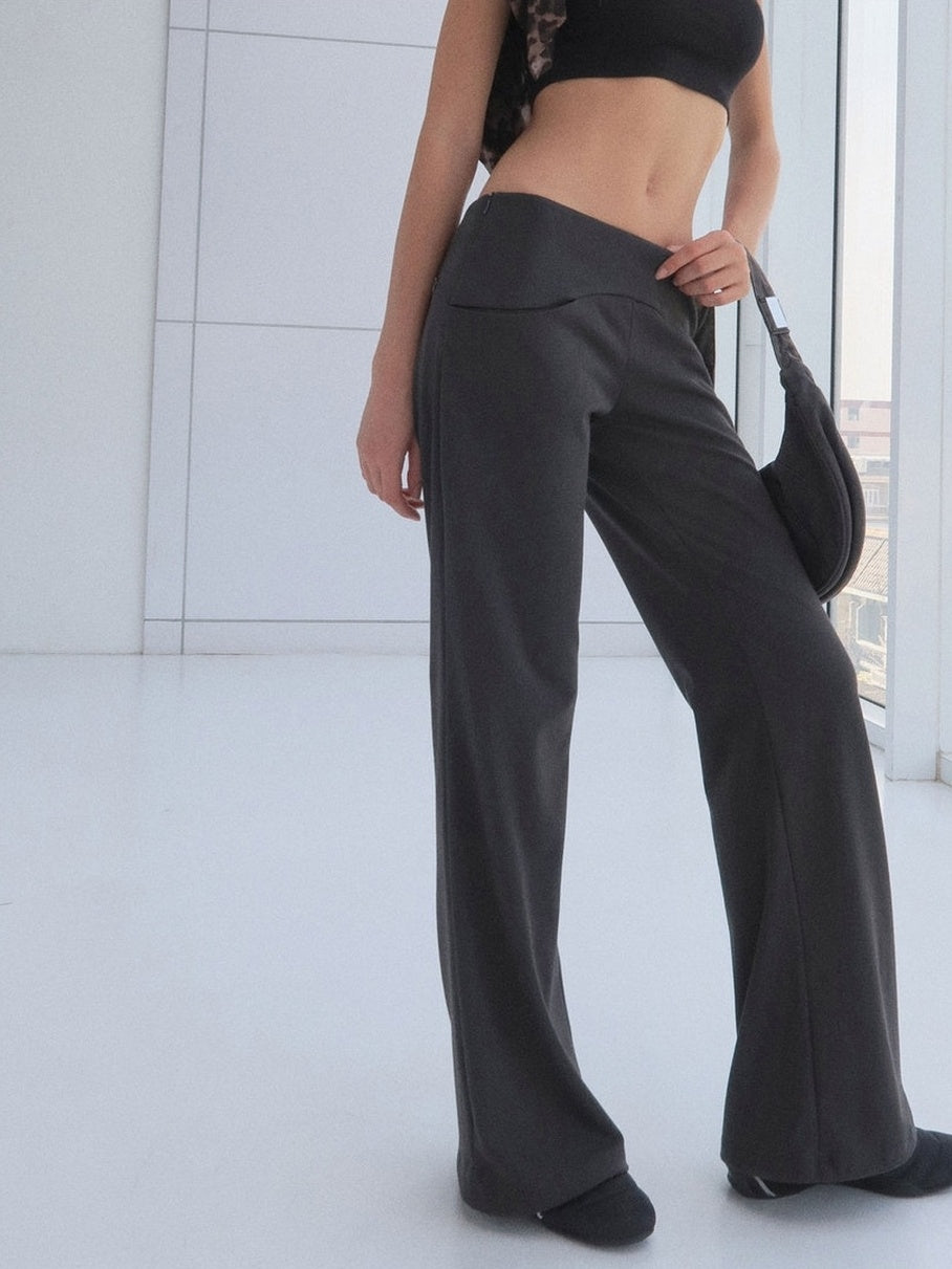 kvkv High Waist Cotton Blend Sporty Flare With Pockets Women Dark Gray Pants