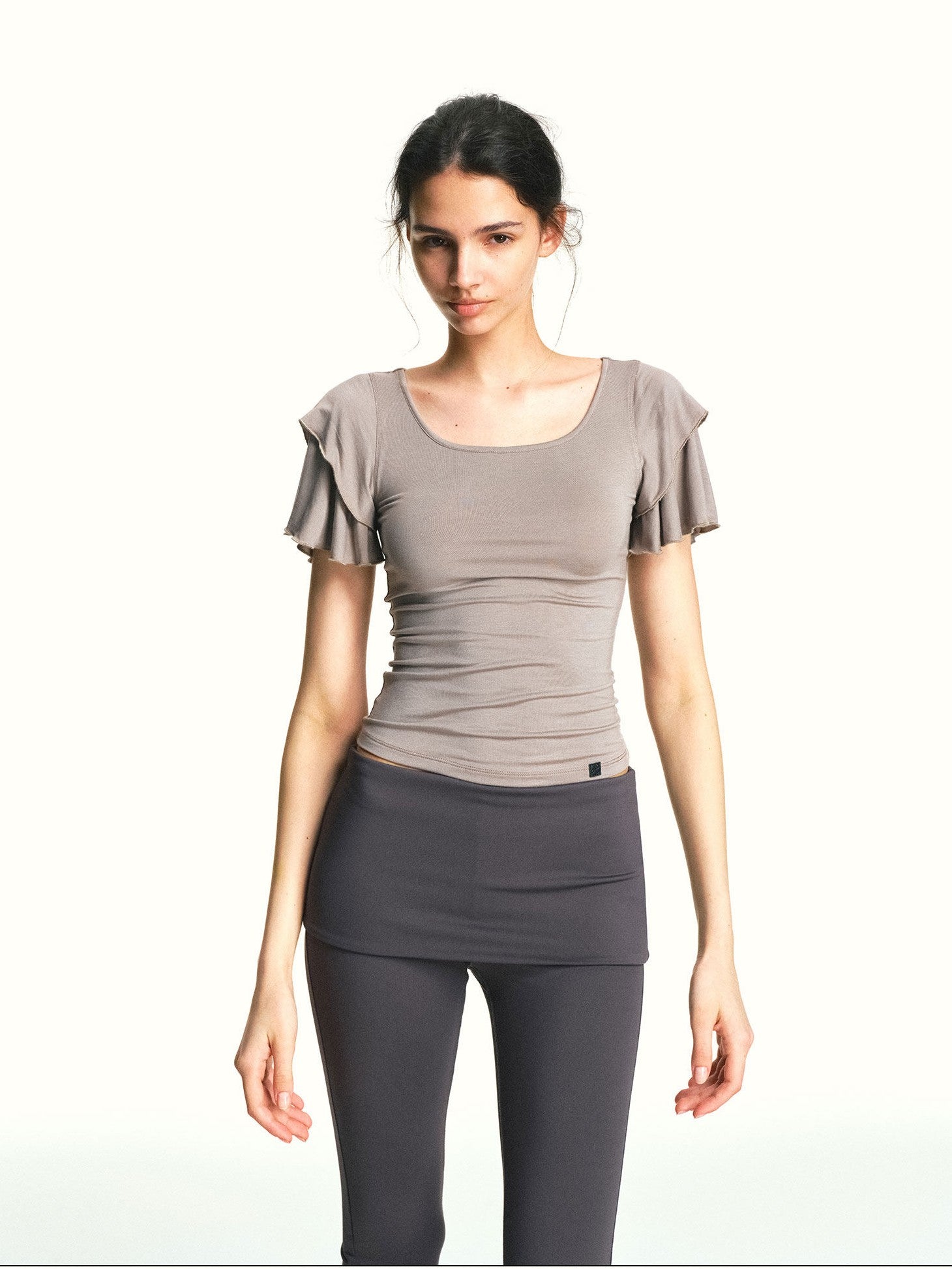 kvkv Khaki Double Layer Ruffle Sleeve Knit Women&