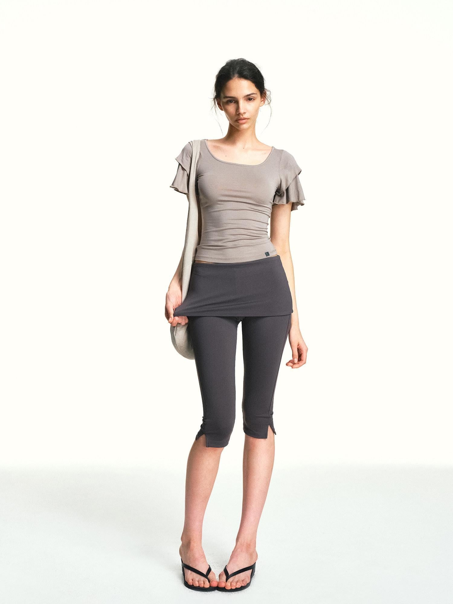 kvkv Khaki Double Layer Ruffle Sleeve Knit Women&