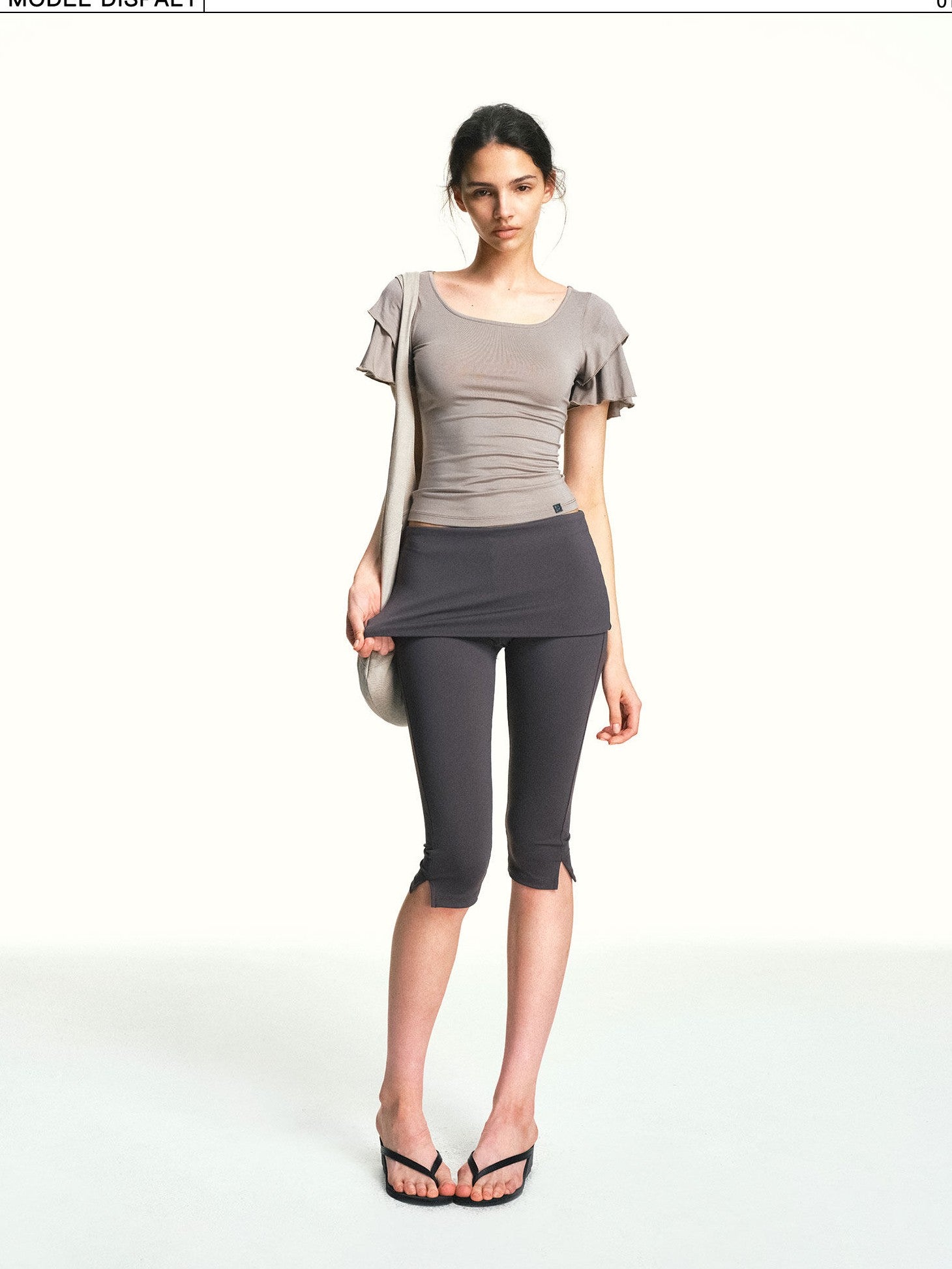 kvkv Khaki Double Layer Ruffle Sleeve Knit Women&