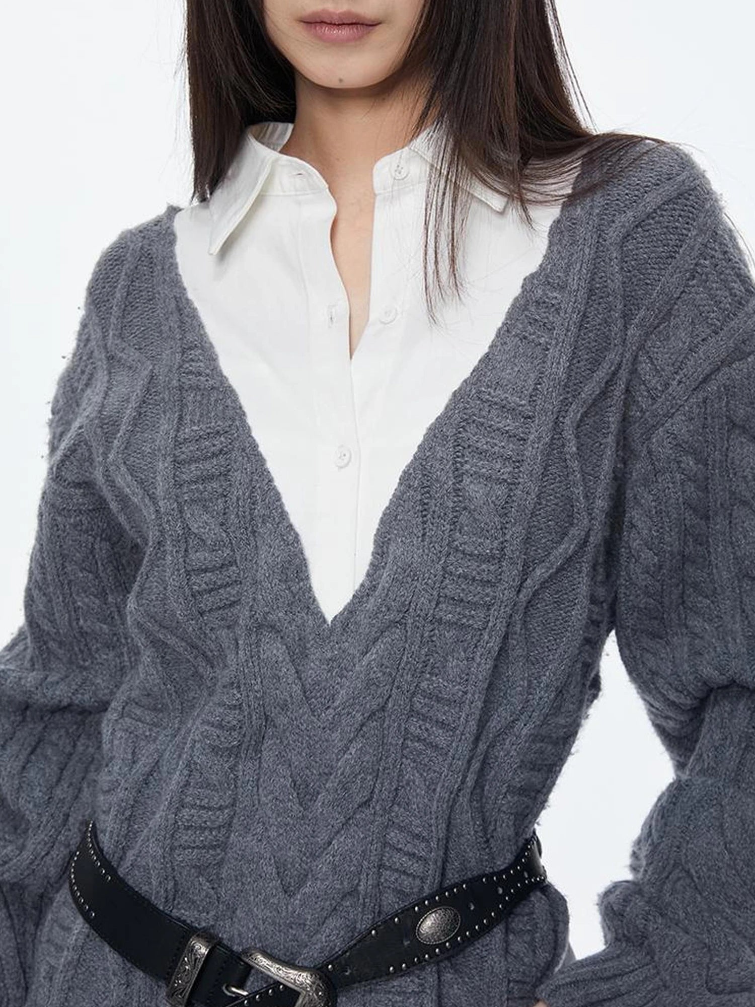 kvkv Knit And Shirt Plaid Contrast Layered Top